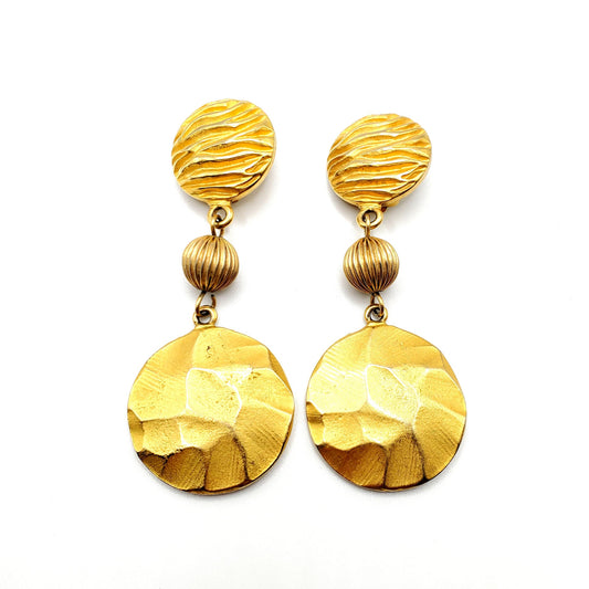 Vintage, Designer, Runway, Gold Tone Chunky, Dangle, Clip On Earrings, Rare Finds