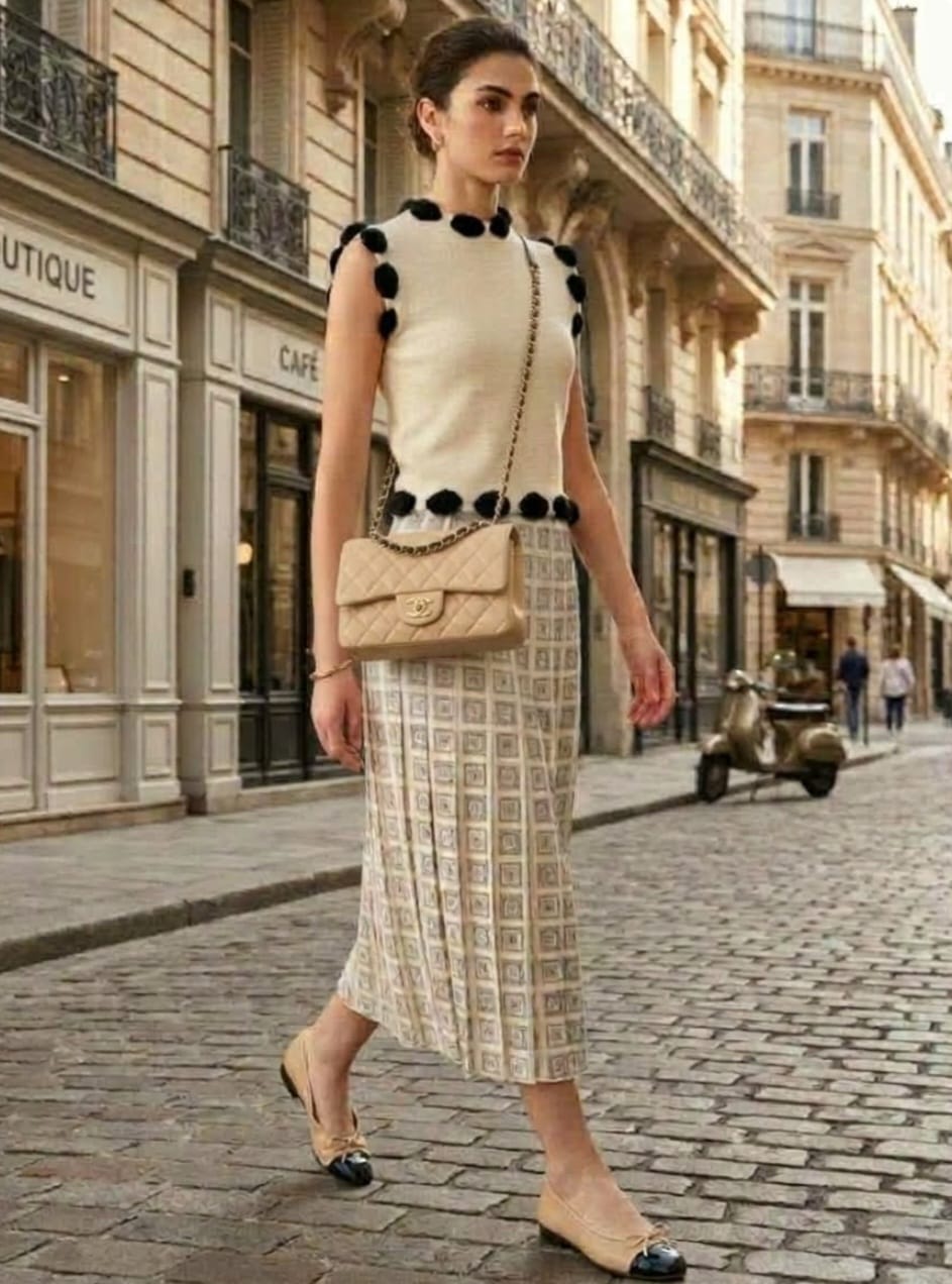 Vintage SAKS FIFTH AVENUE Italy Silk Black & White Pleated Midi Skirt Size 0-2