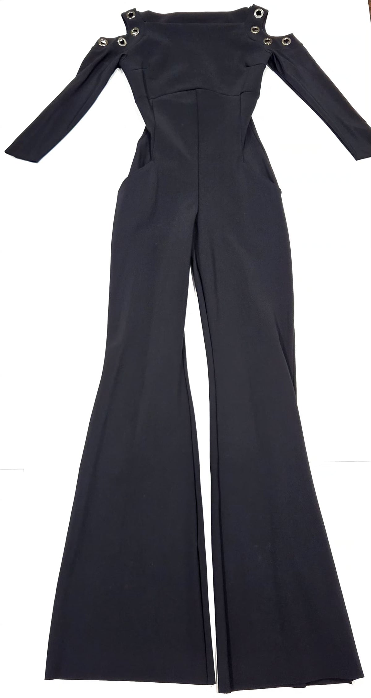 La Petite Robe di Chiara Boni Maya Black Grommet Cold Shoulder Jumpsuit Size 38