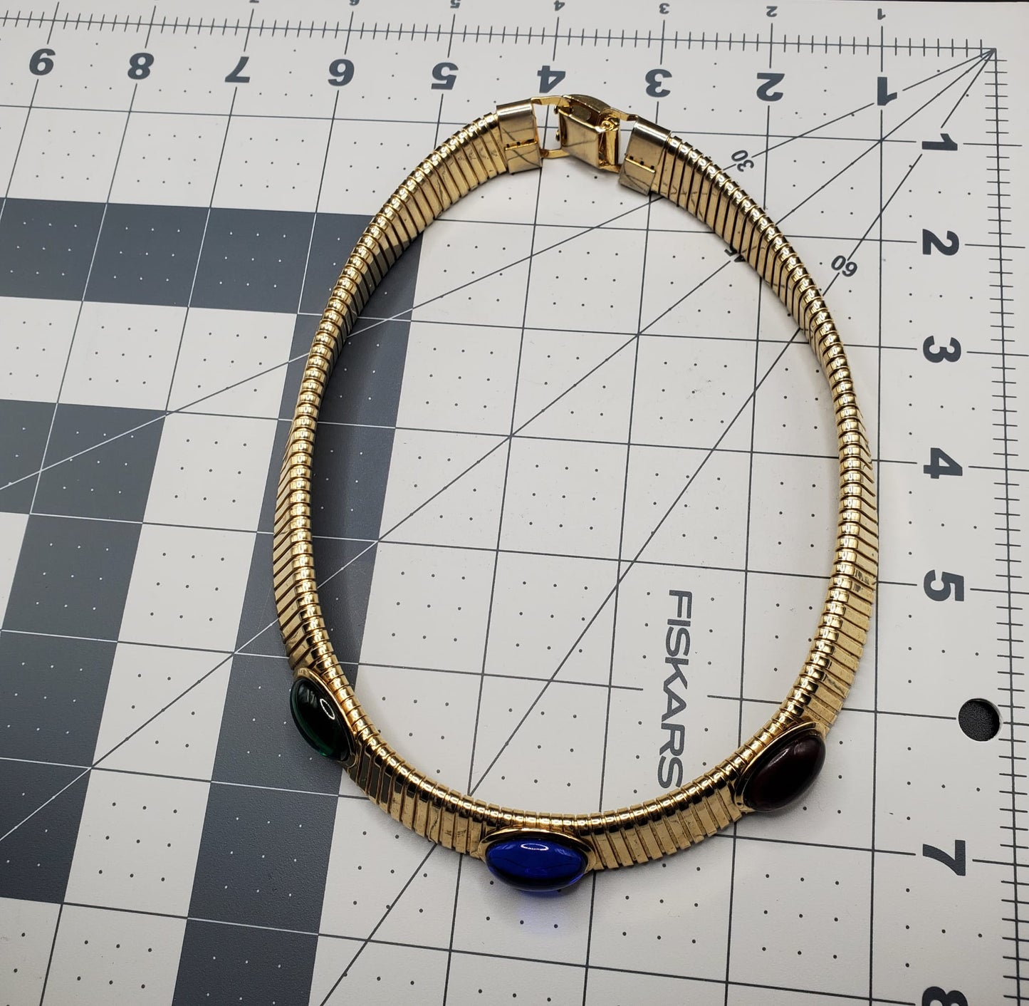 Vintage, Red, Blue, Green Cabochon, Gold Tone Moghul Necklace