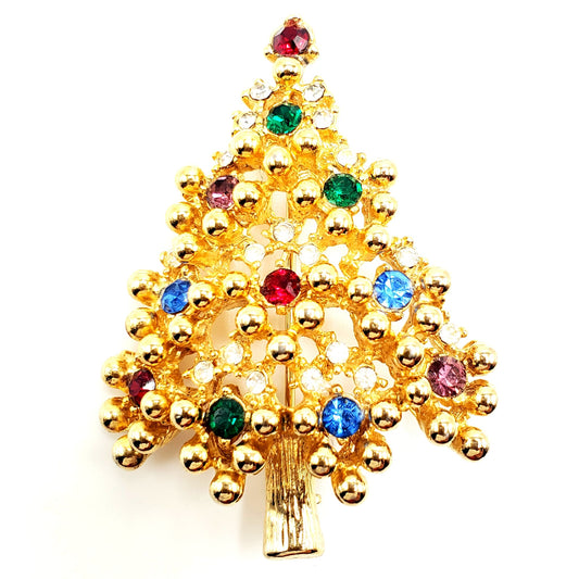 Vintage EISENBERG ICE Christmas Tree Multicolor Rhinestones Gold Tone Brooch Pin