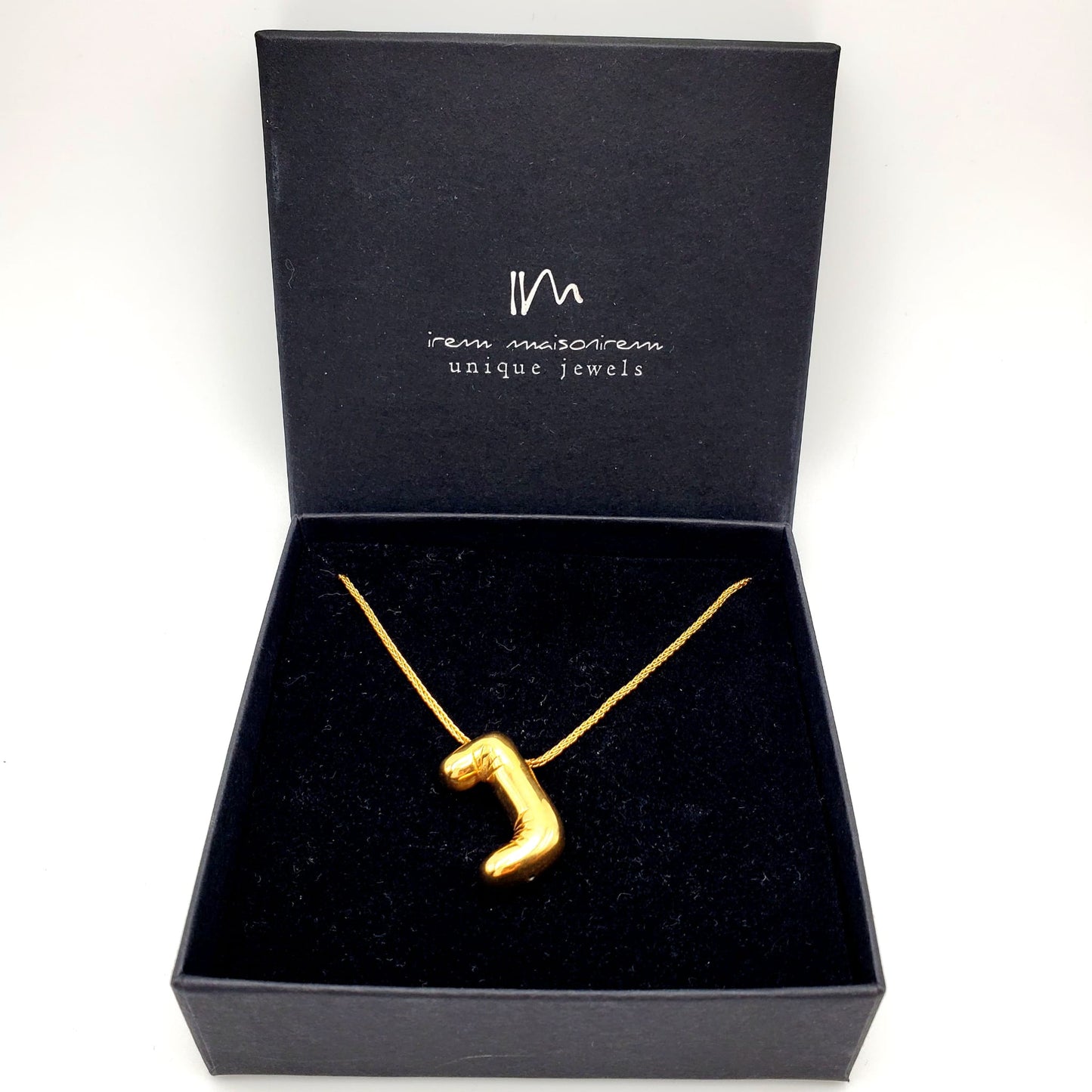 MAISON IREM Balloon J Letter 925 Silver, Gold Tone Necklace NEW with Box