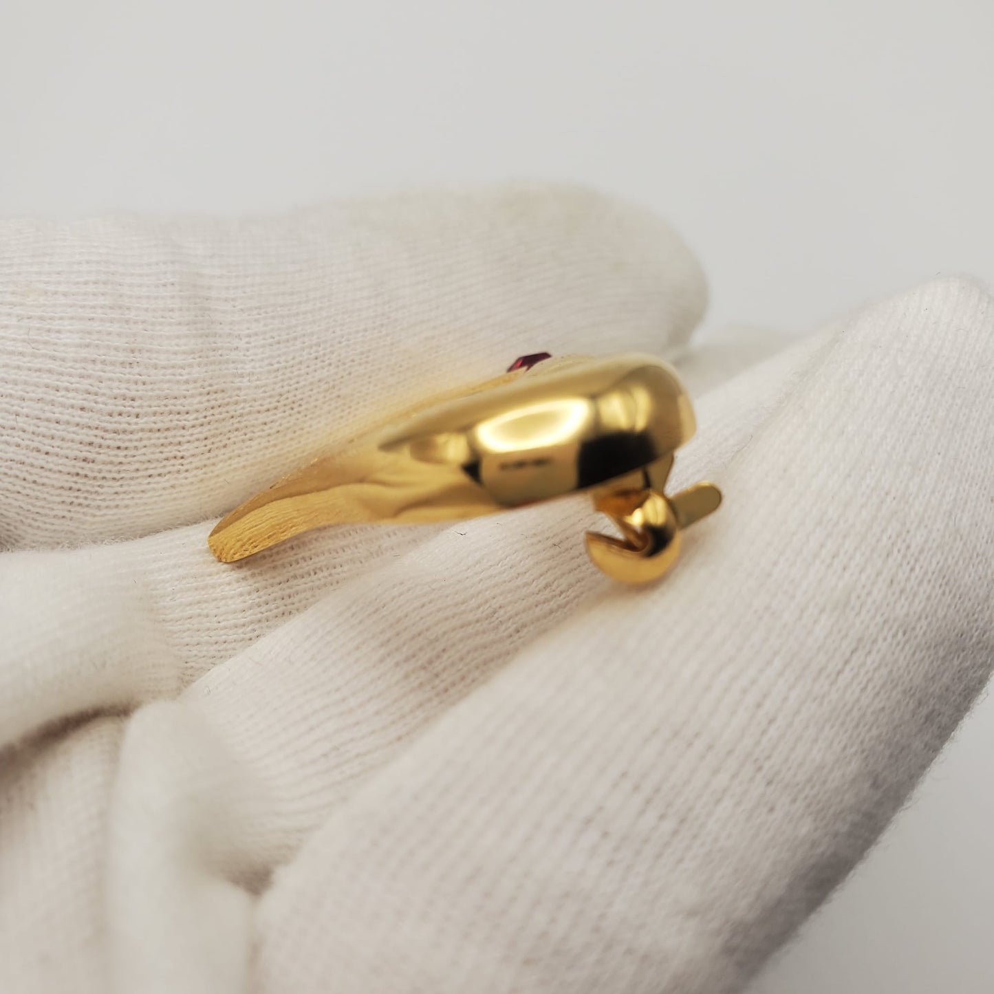 Vintage GIVENCHY Signed Heart Red Rhinestone Gold Tone Brooch Pin