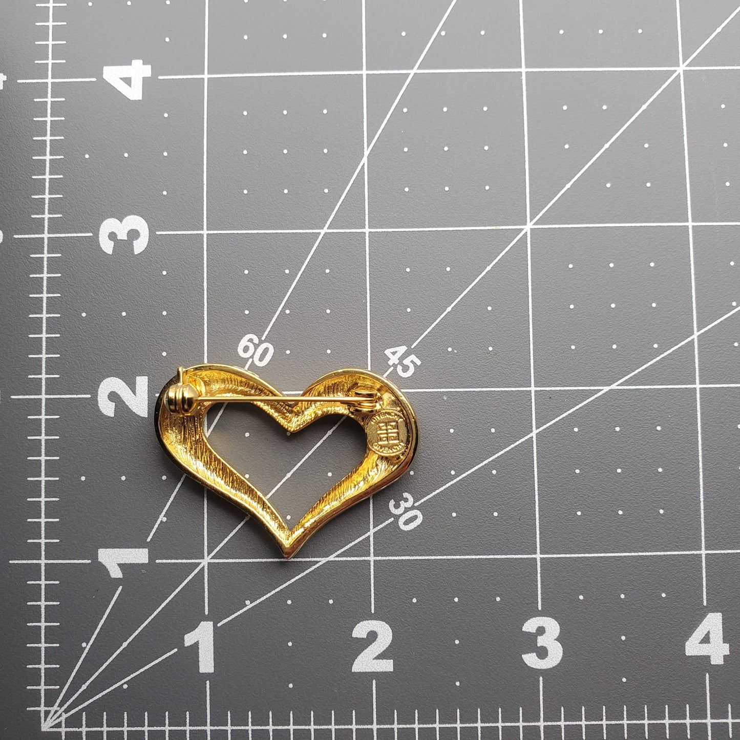 Vintage GIVENCHY Signed Heart Red Rhinestone Gold Tone Brooch Pin