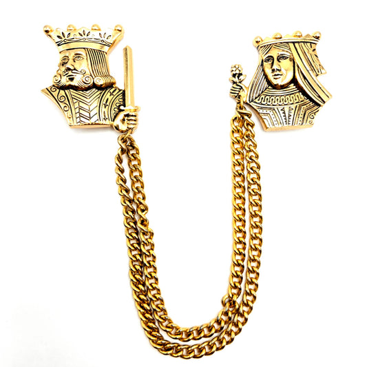 Vintage CORO Figural KING QUEEN Chatelaine Gold Tone Brooch Pins