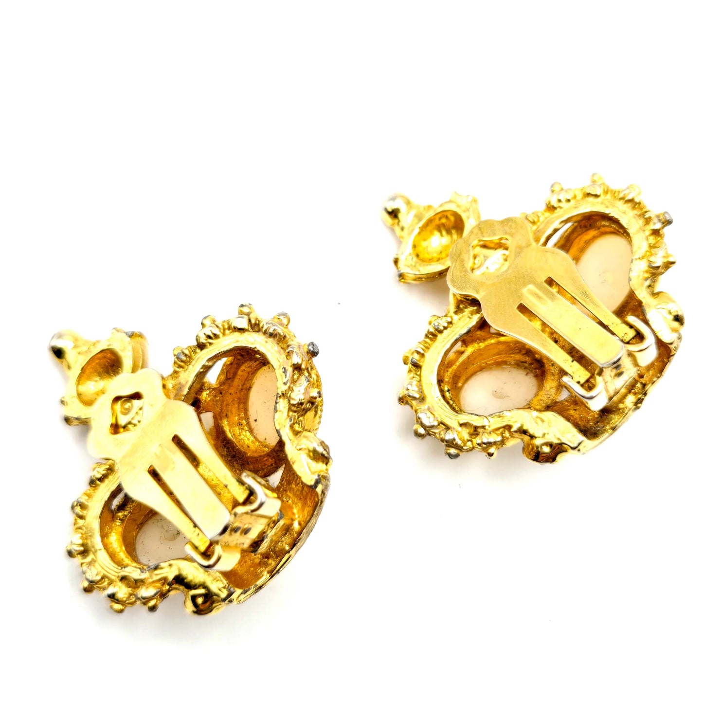 Vintage GRAZIANO Crown, Faux Pearls, Rhinestones, Gold Tone Clip on Earrings