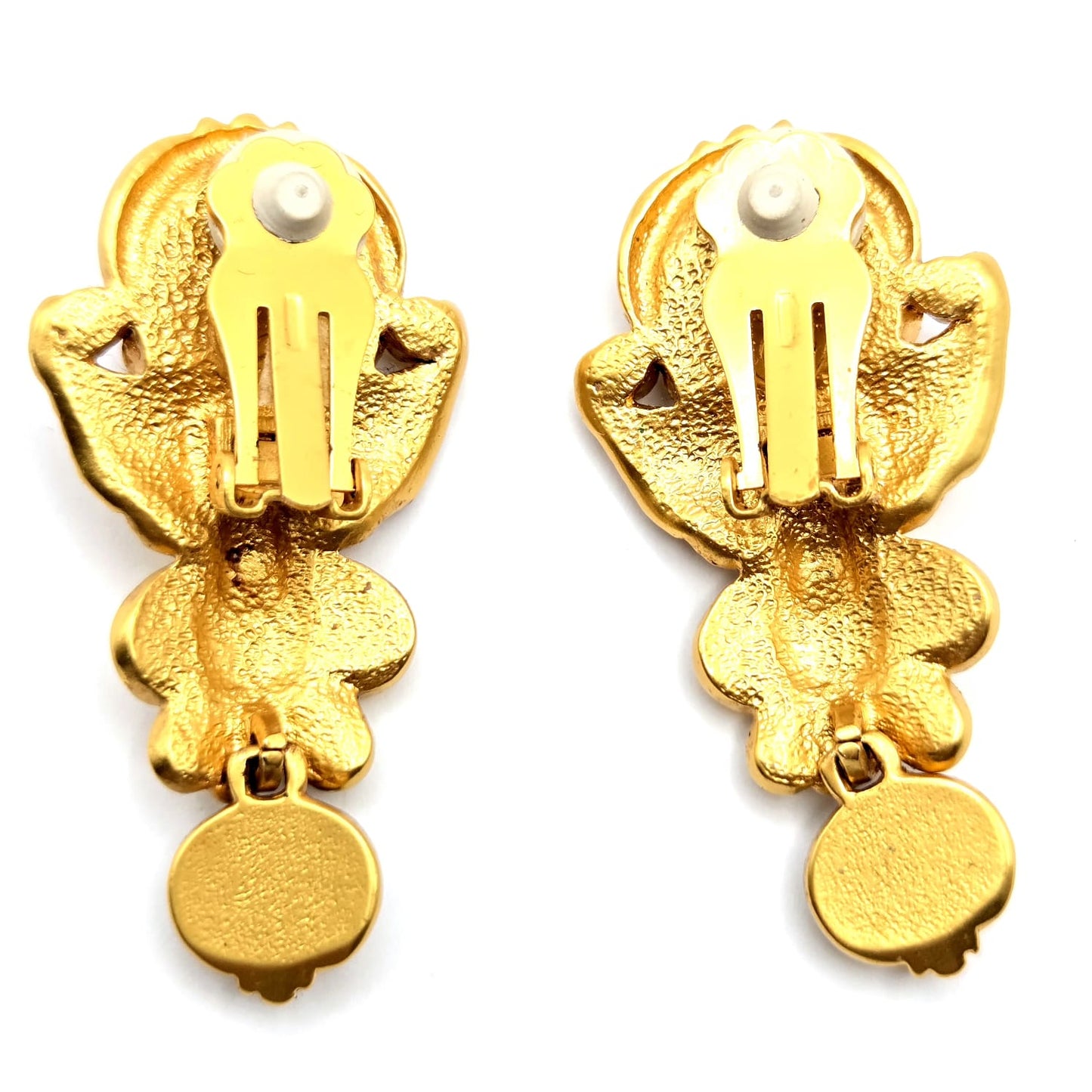 Vintage ELIZABETH TAYLOR For AVON Gilded Age Style Cherub Gold Tone Dangle Clip on Earrings
