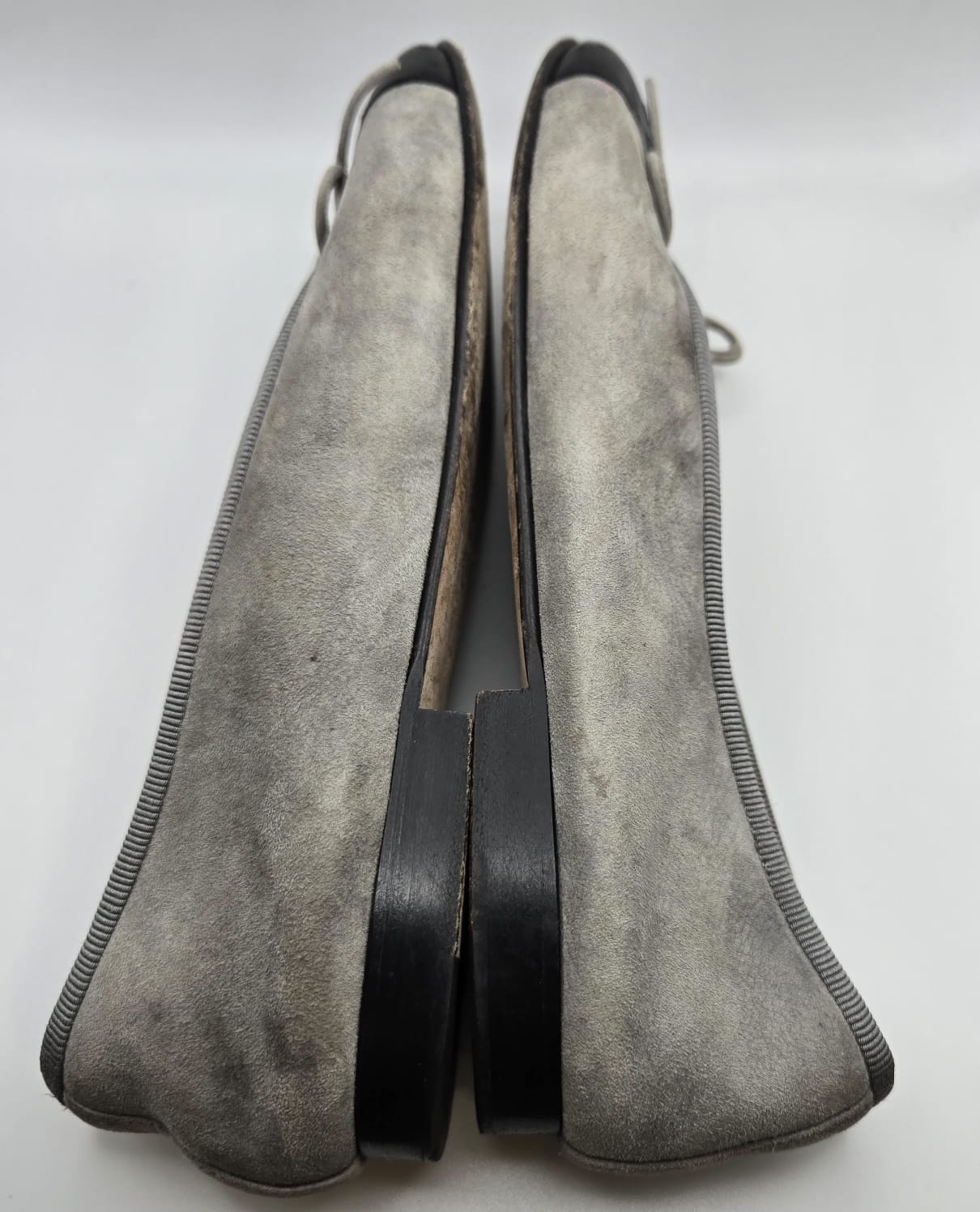 Vintage CHANEL Cap Toe CC Ballet Flats Bow Logo Grey and Black Lambskin Size 37