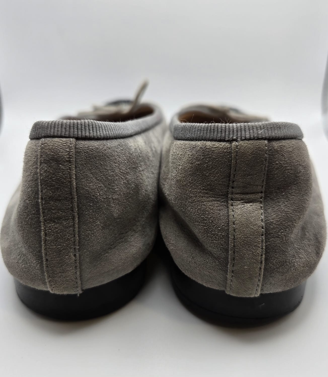 Vintage CHANEL Cap Toe CC Ballet Flats Bow Logo Grey and Black Lambskin Size 37