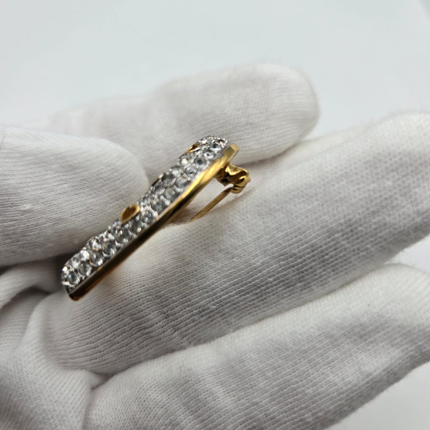 Vintage SWAROVSKI Swan Signed Heart Shaped Pave Crystal Brooch Pin, Gold Tone