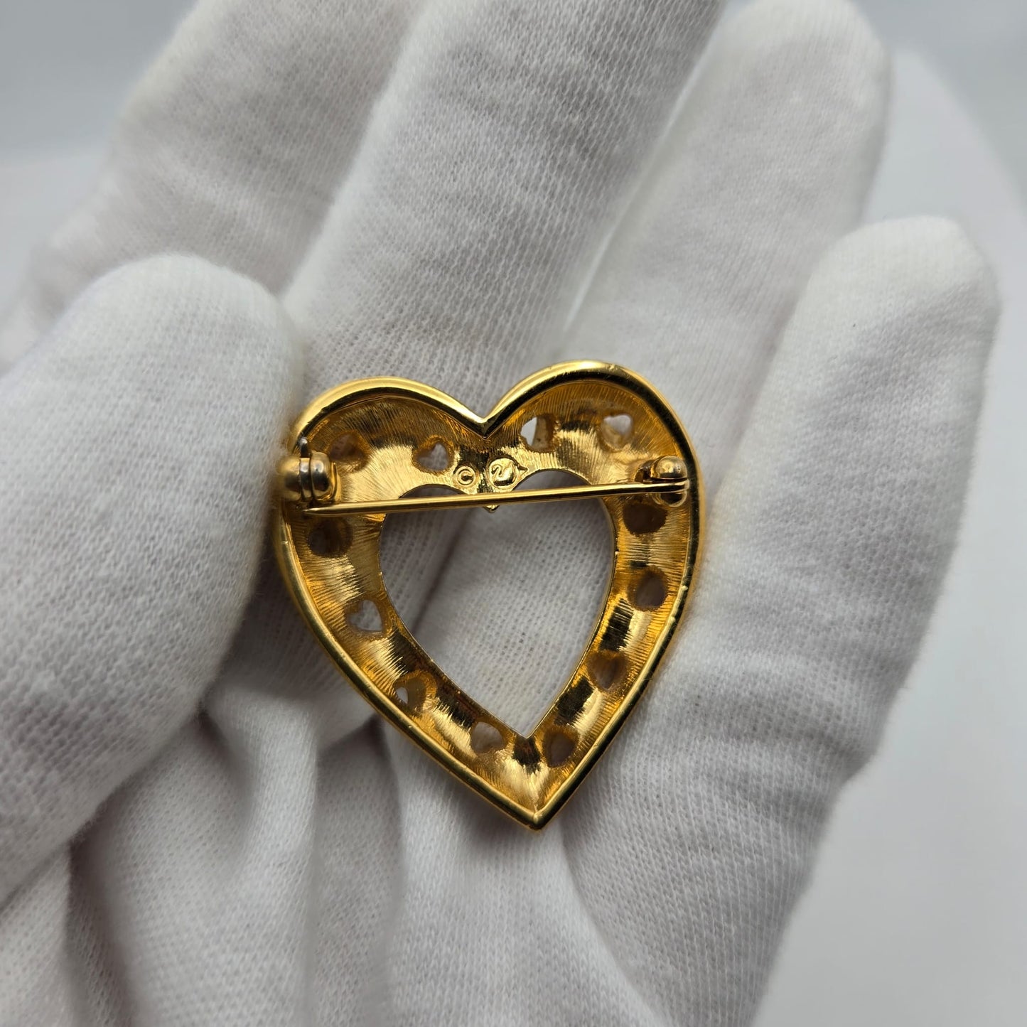 Vintage SWAROVSKI Swan Signed Heart Shaped Pave Crystal Brooch Pin, Gold Tone