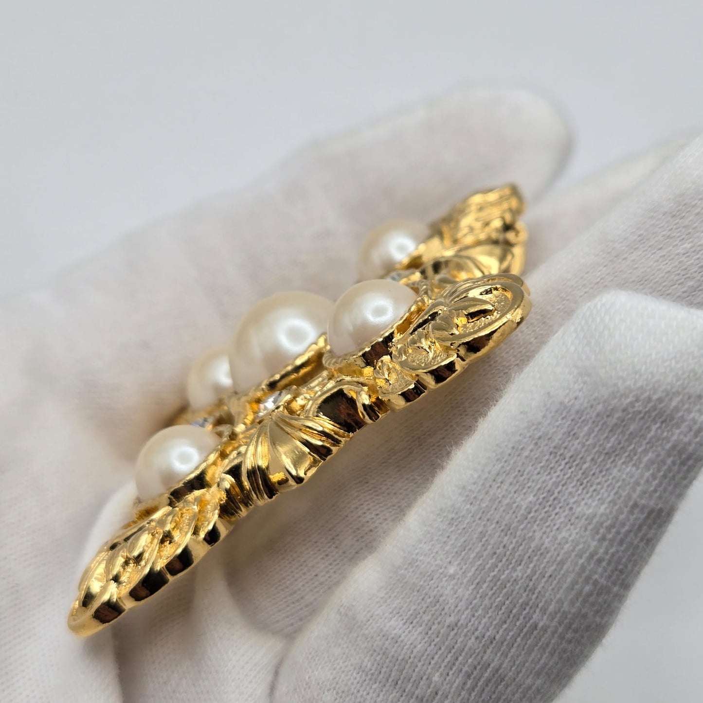 Vintage KJL For AVON Maltese Cross Pin Brooch/Pendant, Faux Pearls, Rhinestones, Gold Tone