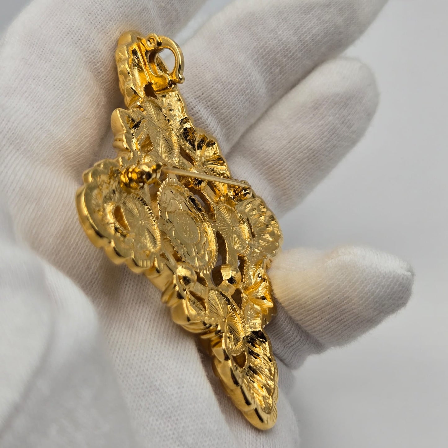 Vintage KJL For AVON Maltese Cross Pin Brooch/Pendant, Faux Pearls, Rhinestones, Gold Tone