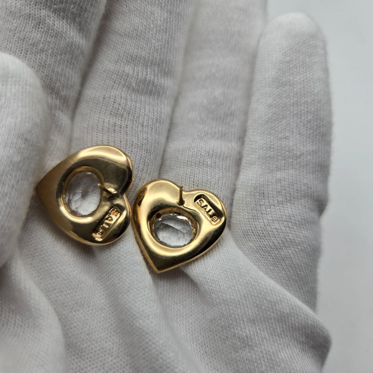 Vintage SWAROVSKI Swan Signed Heart Shaped Pave Crystal Gold Tone Pierced Earrings