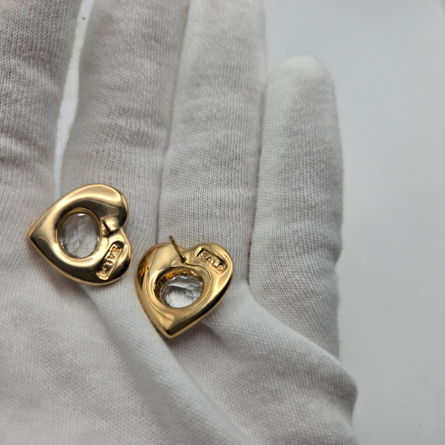 Vintage SWAROVSKI Swan Signed Heart Shaped Pave Crystal Gold Tone Pierced Earrings