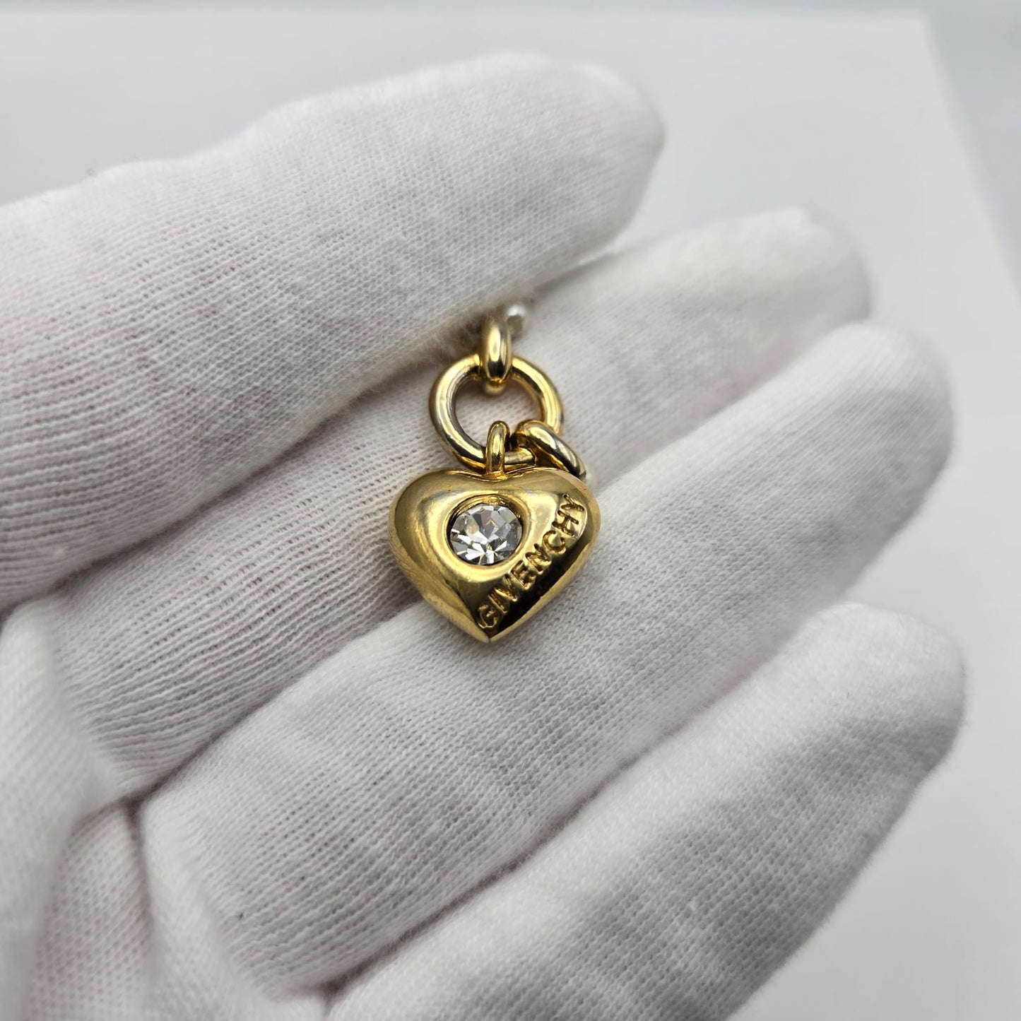 Vintage GIVENCHY Signed Heart, Double Strand Faux Pearls, Rhinestone, Gold Tone Necklace