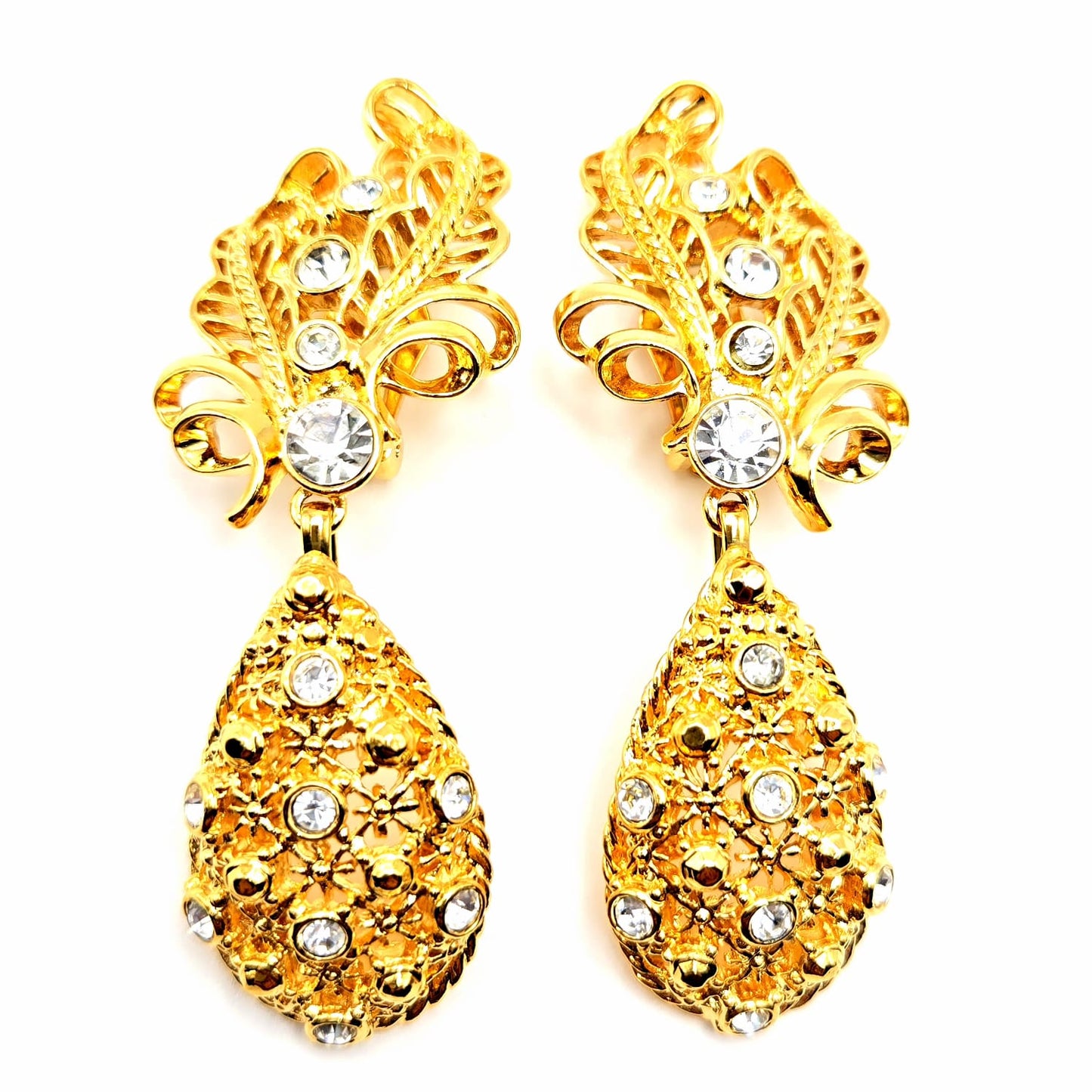 Vintage JOSE MARIA BARRERA For AVON Versatile Elegance Rhinestones Gold Tone Dangle Clip on Earrings