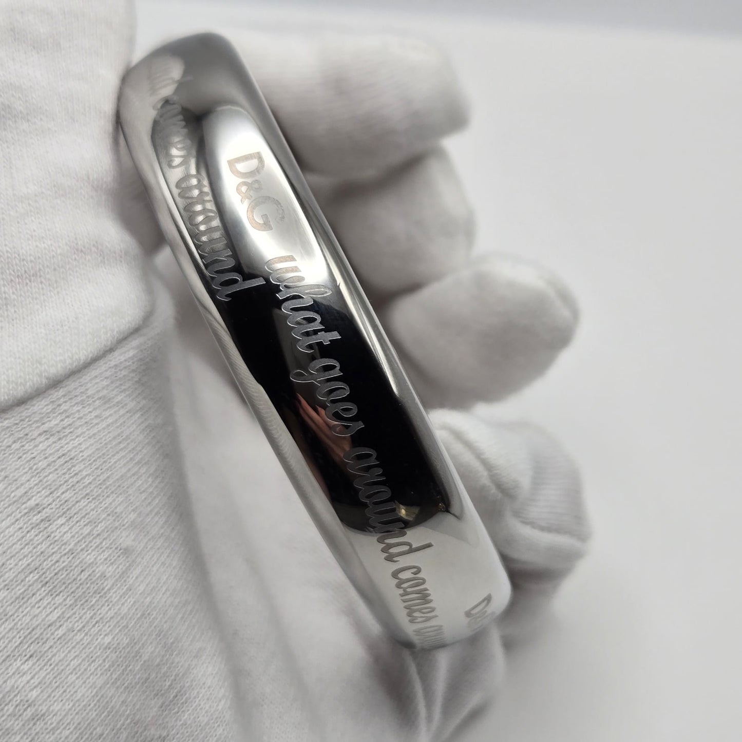 D&G DOLCE GABBANA What Goes Around Comes Around, Silver Tone Bangle Bracelet, Very Good Condition