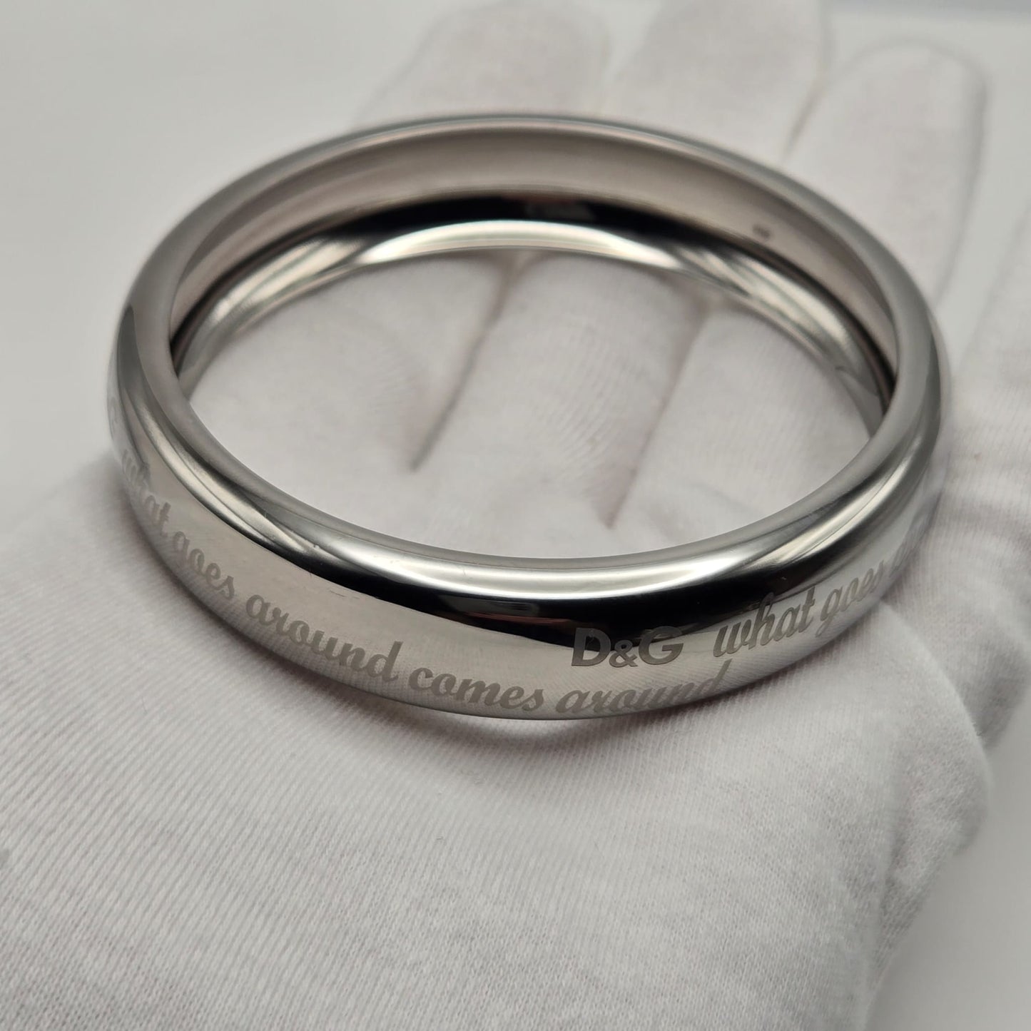 D&G DOLCE GABBANA What Goes Around Comes Around, Silver Tone Bangle Bracelet, Very Good Condition