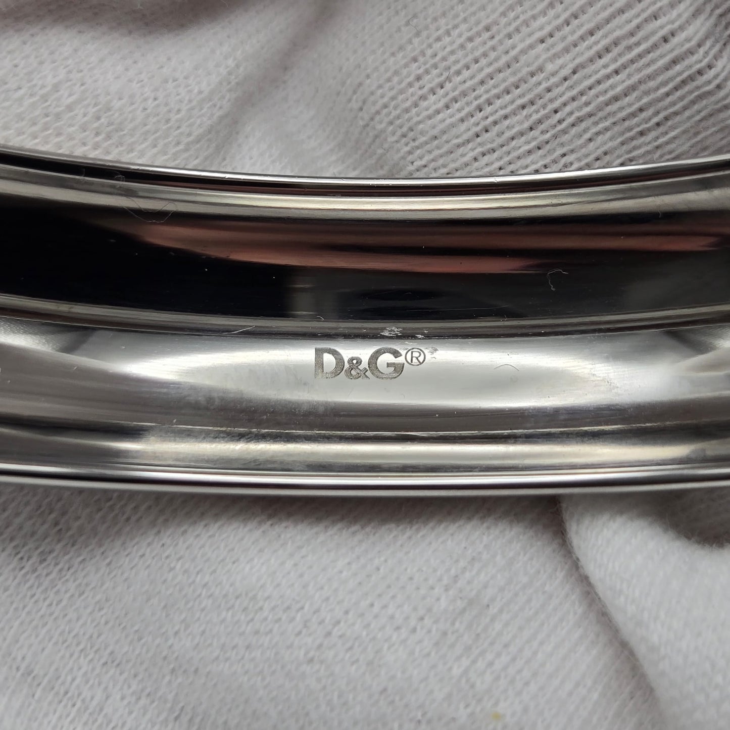 D&G DOLCE GABBANA What Goes Around Comes Around, Silver Tone Bangle Bracelet, Very Good Condition
