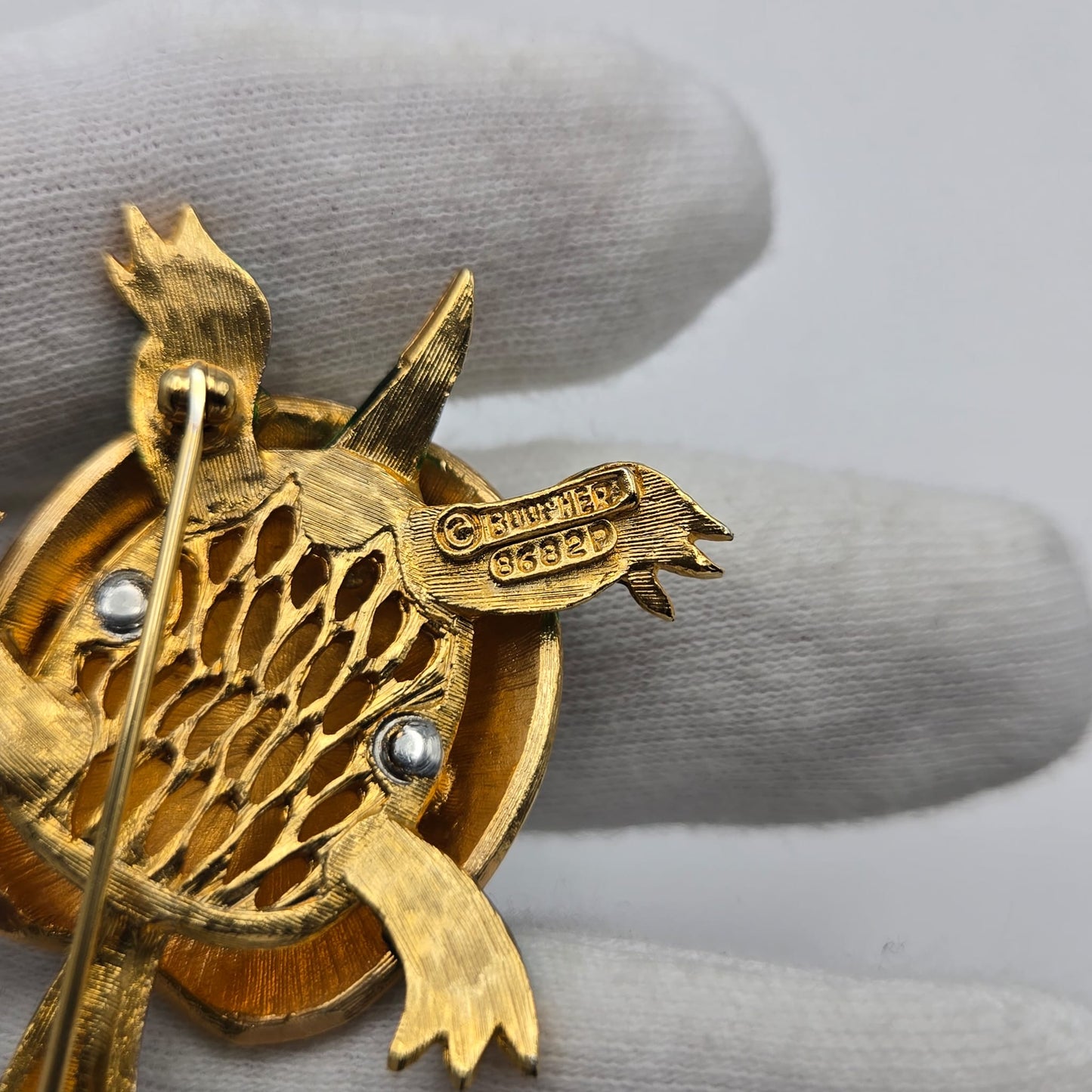 Vintage MARCEL BOUCHER Turtle, Blue and Green Enamel, Rhinestones, Gold Tone Brooch