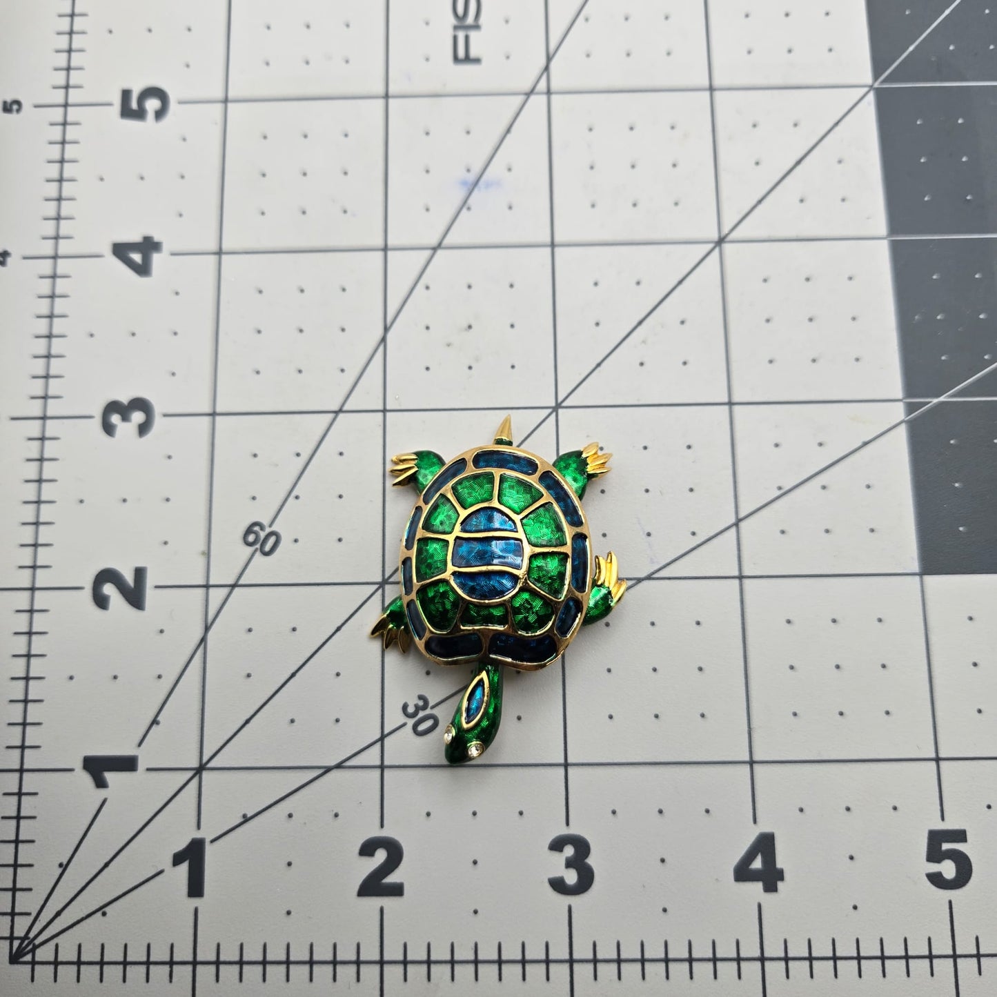 Vintage MARCEL BOUCHER Turtle, Blue and Green Enamel, Rhinestones, Gold Tone Brooch