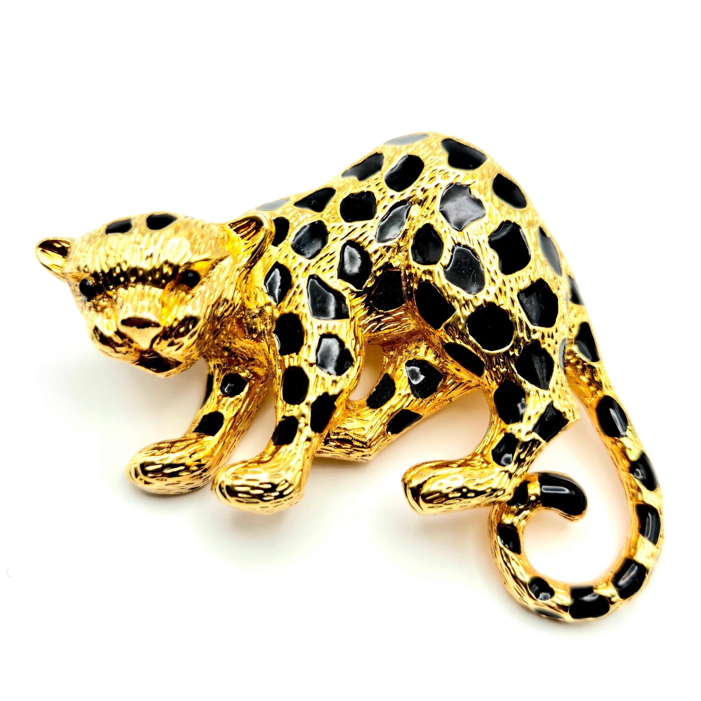 Vintage JOMAZ Joseph Mazer Gold Tone Black Enameled Jaguar Leopard Cat Pendant/Pin Brooch