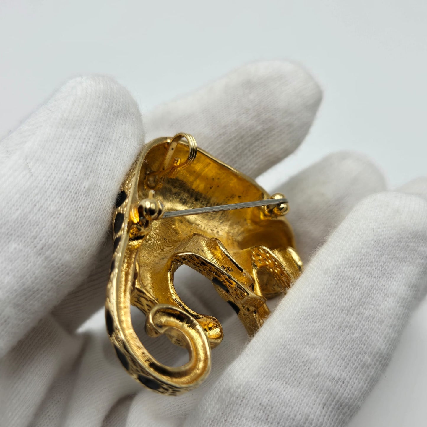 Vintage JOMAZ Joseph Mazer Gold Tone Black Enameled Jaguar Leopard Cat Pendant/Pin Brooch