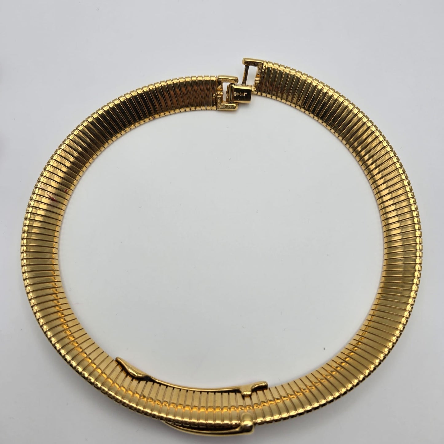 Vintage MONET Cleopatra Style Choker Red Enamel, Gold Tone Necklace and Clip on Earrings Set