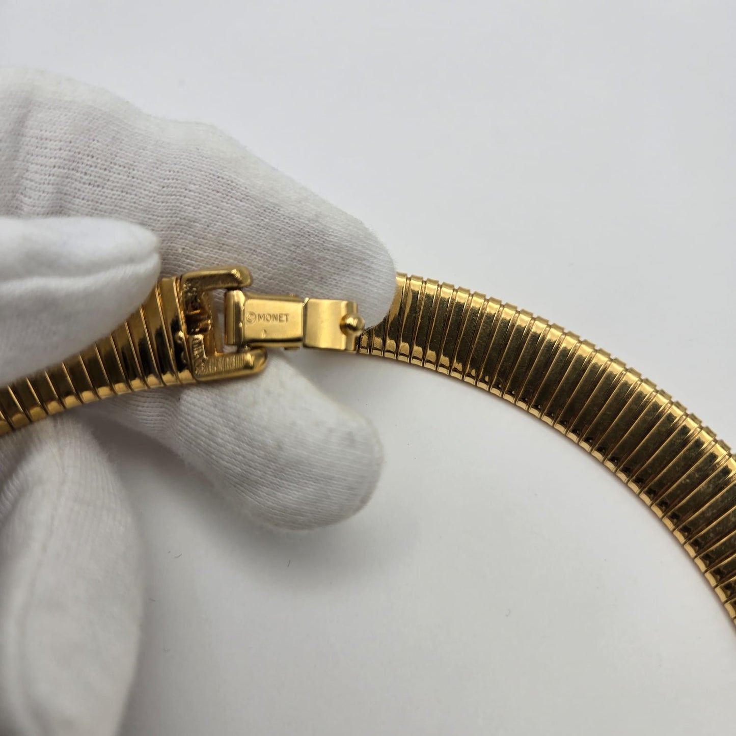 Vintage MONET Cleopatra Style Choker Red Enamel, Gold Tone Necklace and Clip on Earrings Set