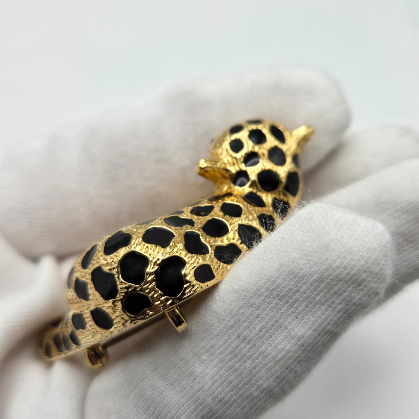 Vintage JOMAZ Joseph Mazer Gold Tone Black Enameled Jaguar Leopard Cat Pendant/Pin Brooch