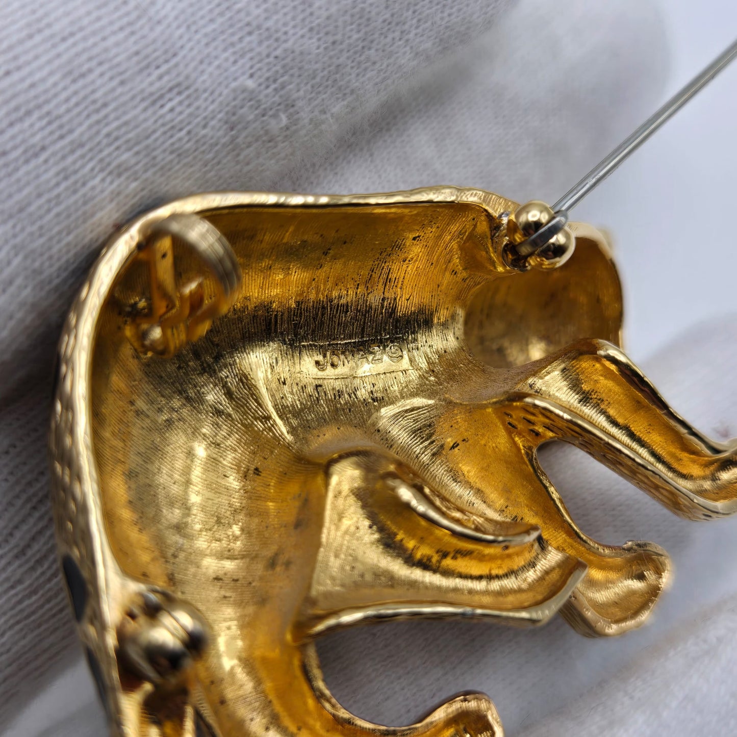 Vintage JOMAZ Joseph Mazer Gold Tone Black Enameled Jaguar Leopard Cat Pendant/Pin Brooch