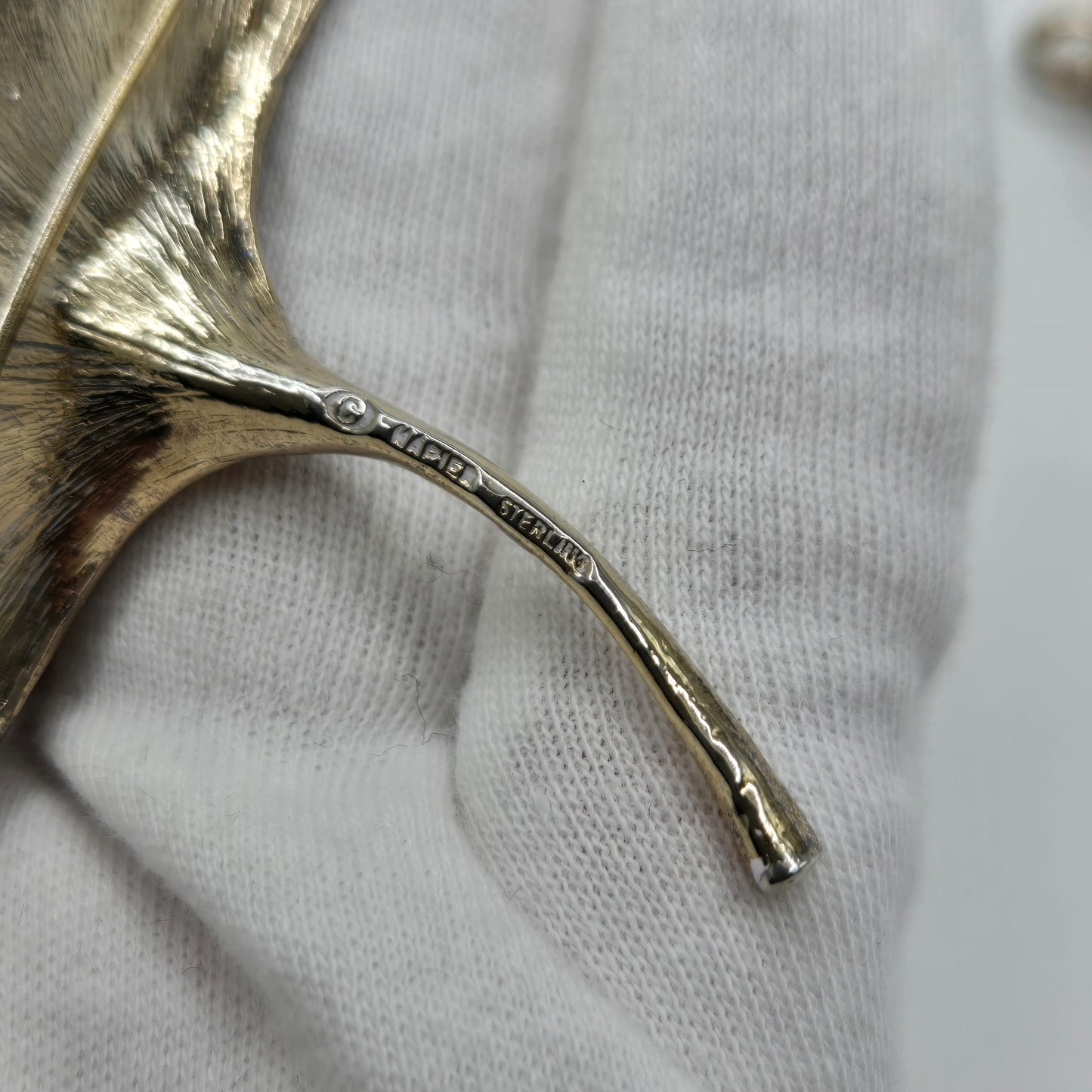 Vintage NAPIER STERLING Signed Ginkgo Leaf, Faux Pearl, Gold Tone Brooch pin and Clip on Earrings Set