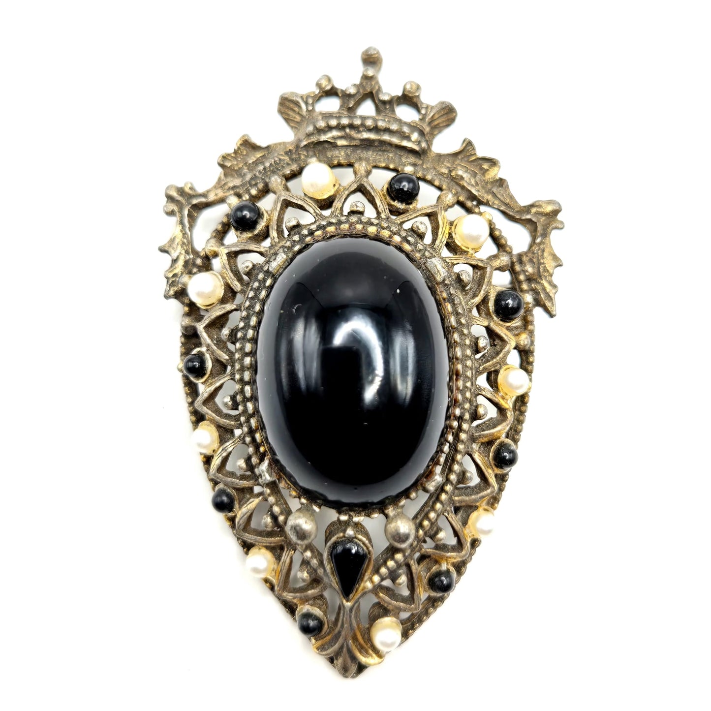 Vintage FLORENZA Rococo Cameo Crown, Antique Gold Tone Brooch pin