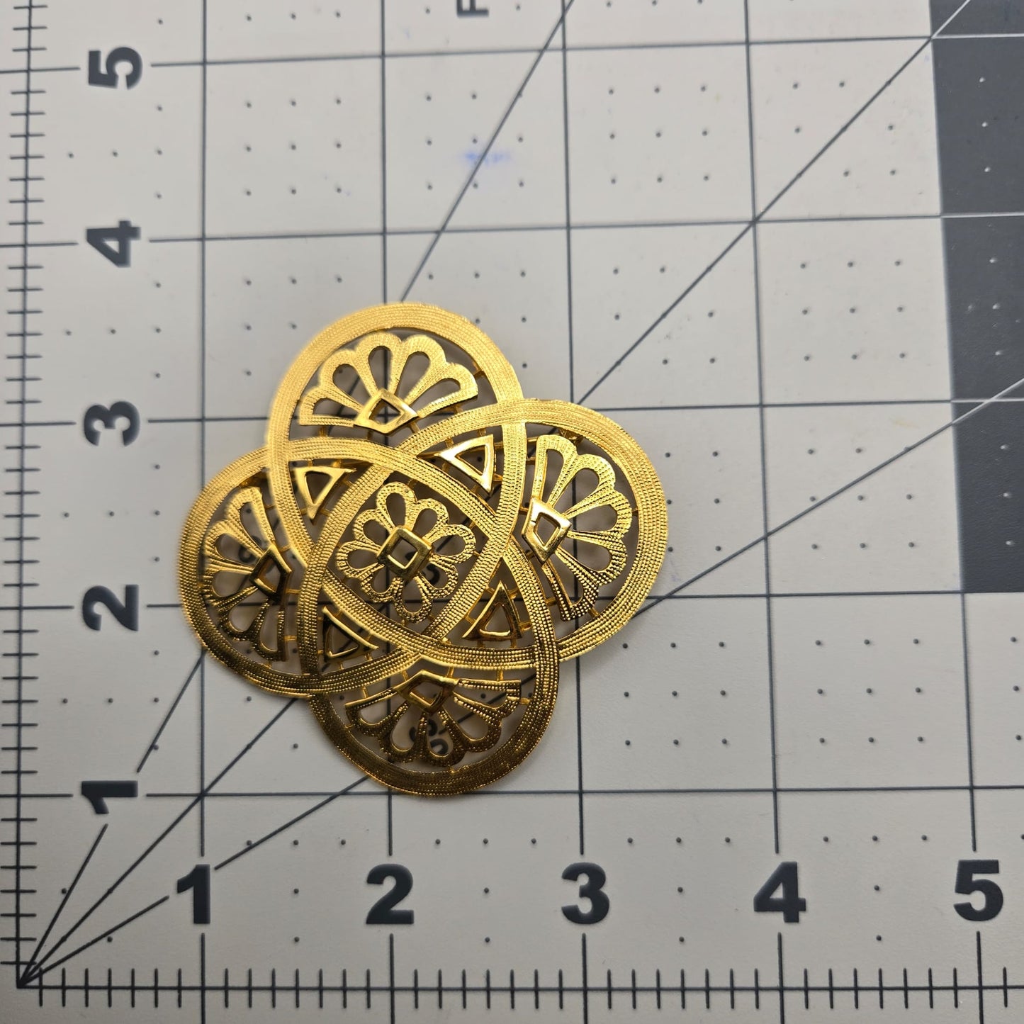 Vintage TRIFARI Crown Flower Celtic Knot Cutwork/Cross Gold Tone Brooch pin