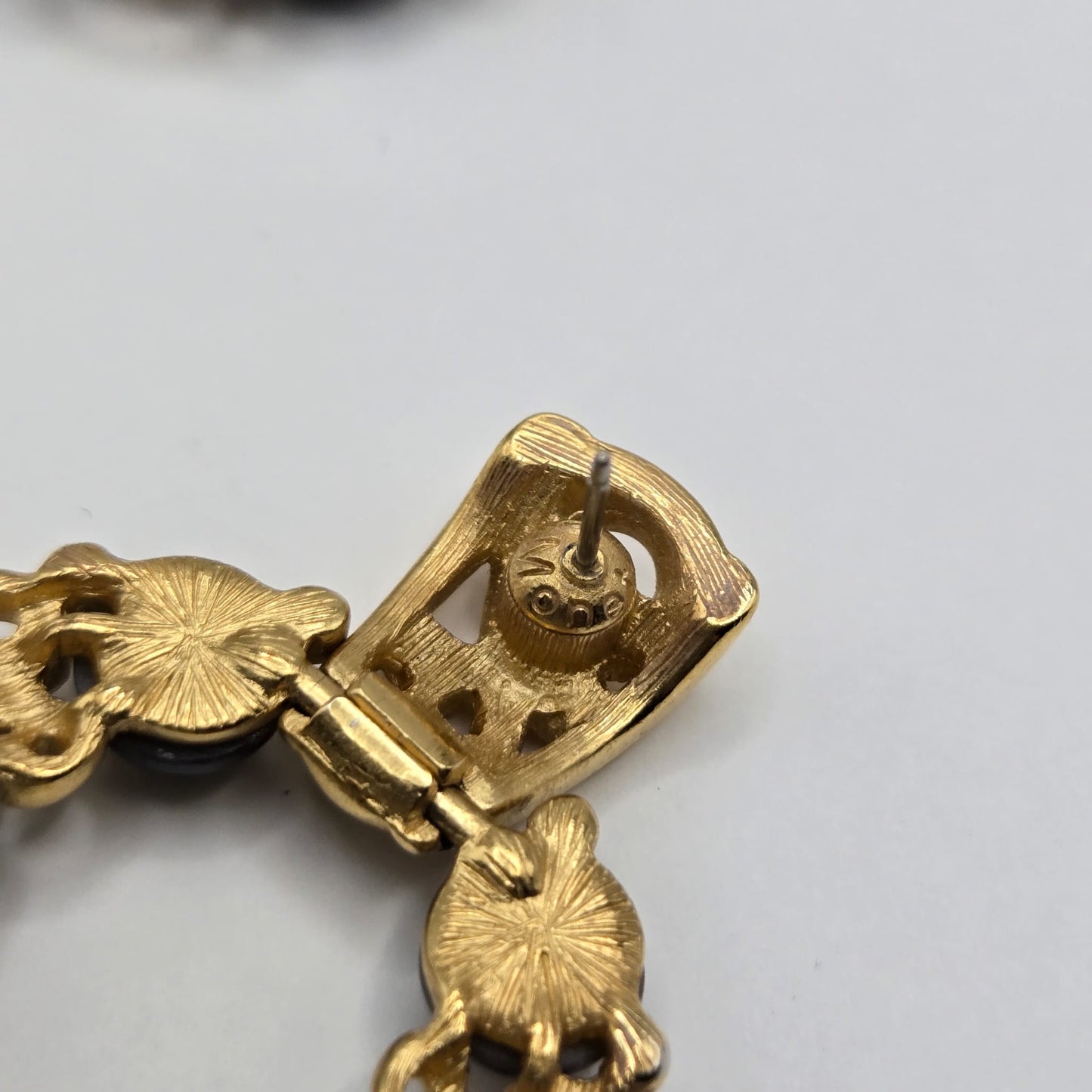 Vintage MONET Door Knocker, Faux Black Pearls, Gold Tone Pierced Earrings