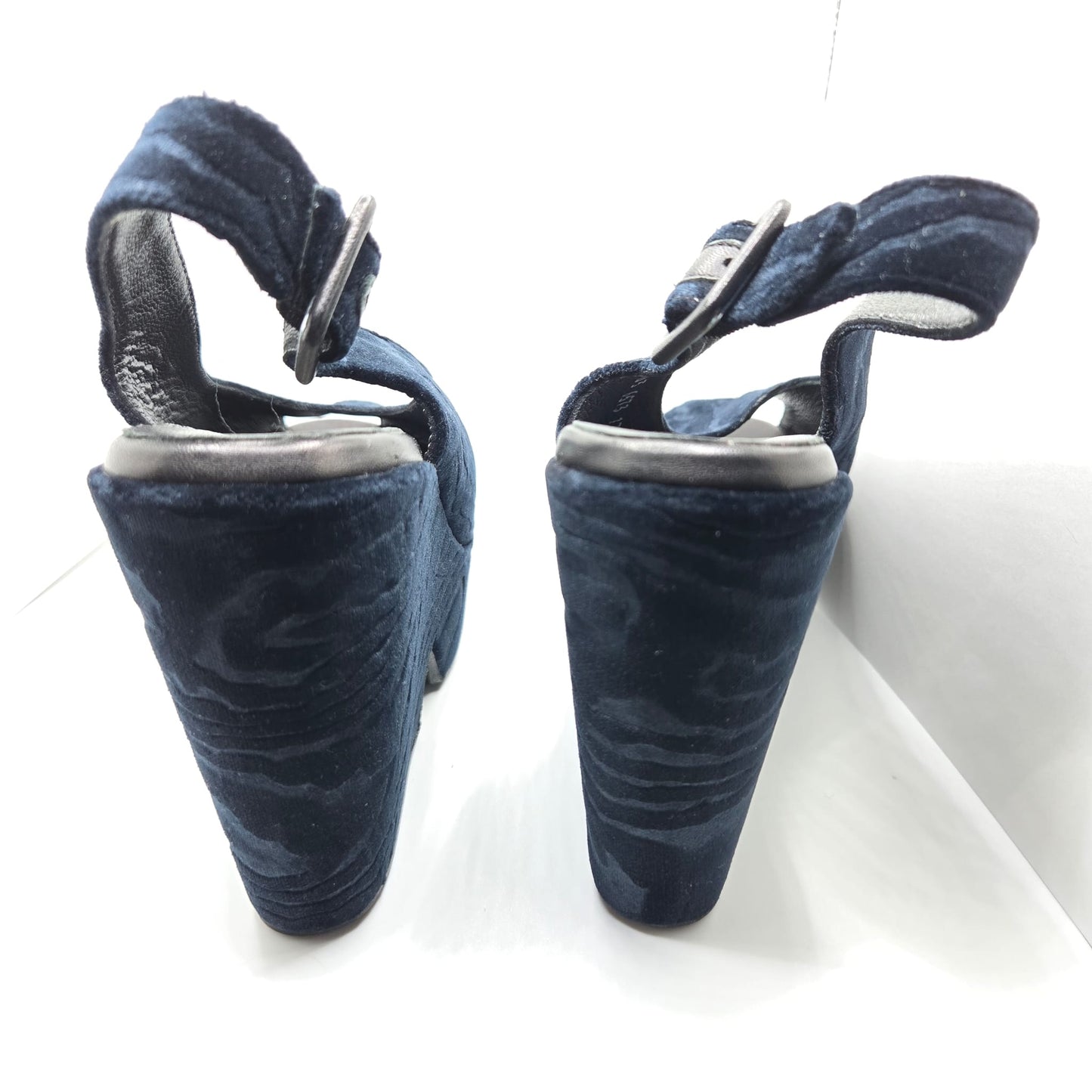 Vintage ROBERT CLERGERIE Dylan Midnight Blue Velvet Wedge Sandals Size 36