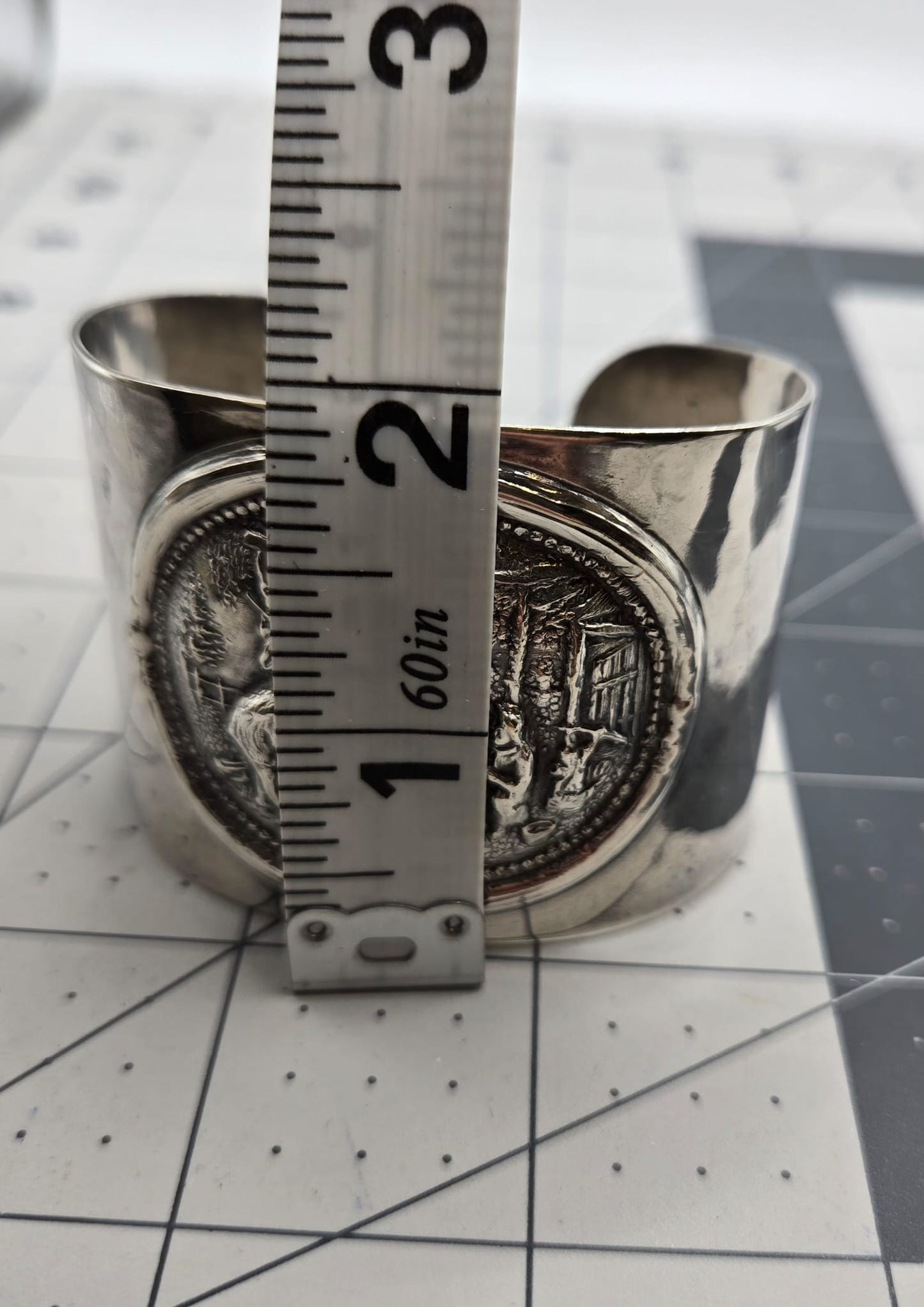 Vintage Jorgen Th. Steffensen Denmark signed wide silver tone cuff bracelet