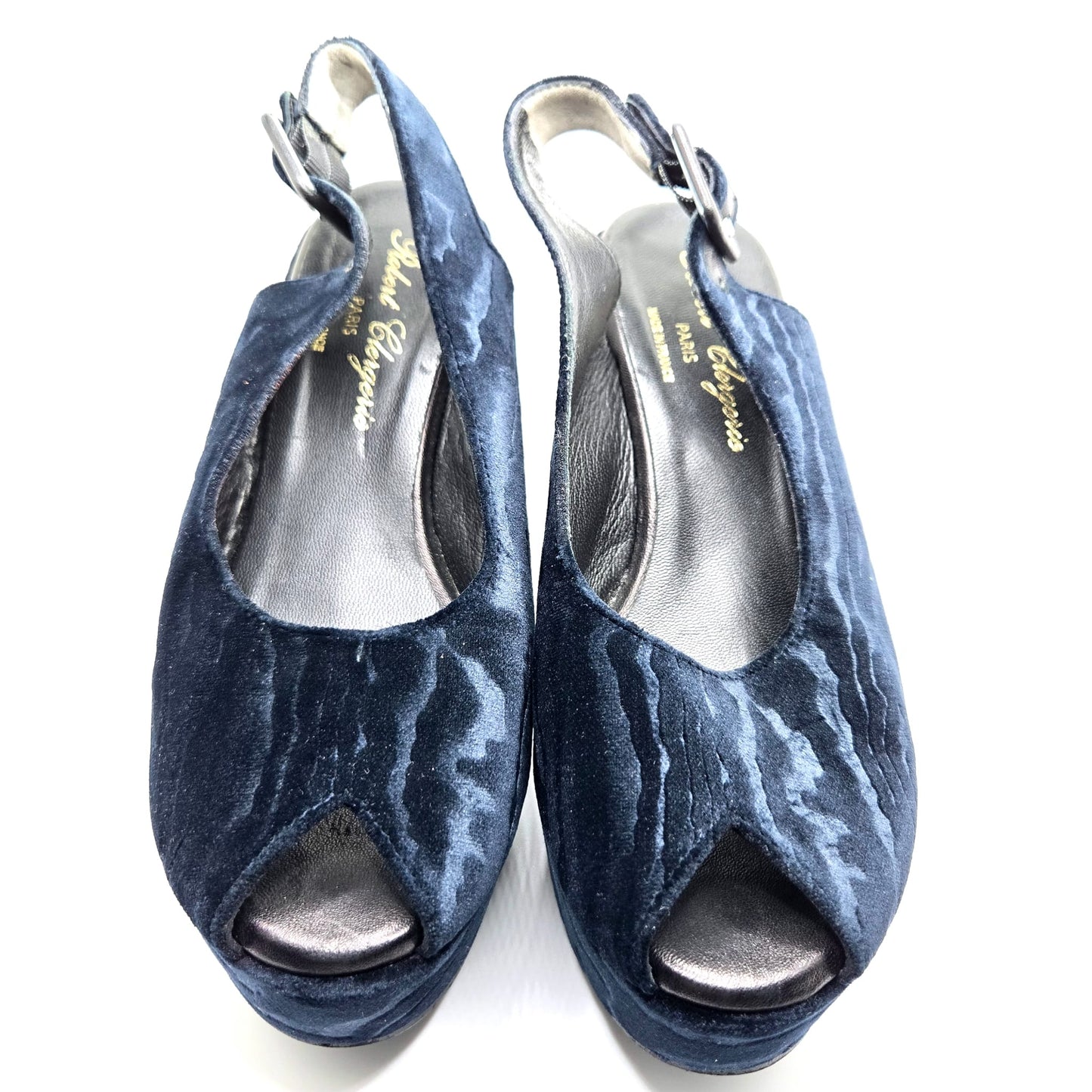 Vintage ROBERT CLERGERIE Dylan Midnight Blue Velvet Wedge Sandals Size 36