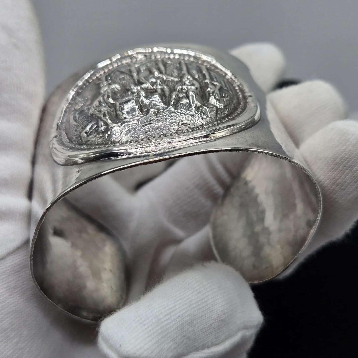 Vintage Jorgen Th. Steffensen Denmark signed wide silver tone cuff bracelet