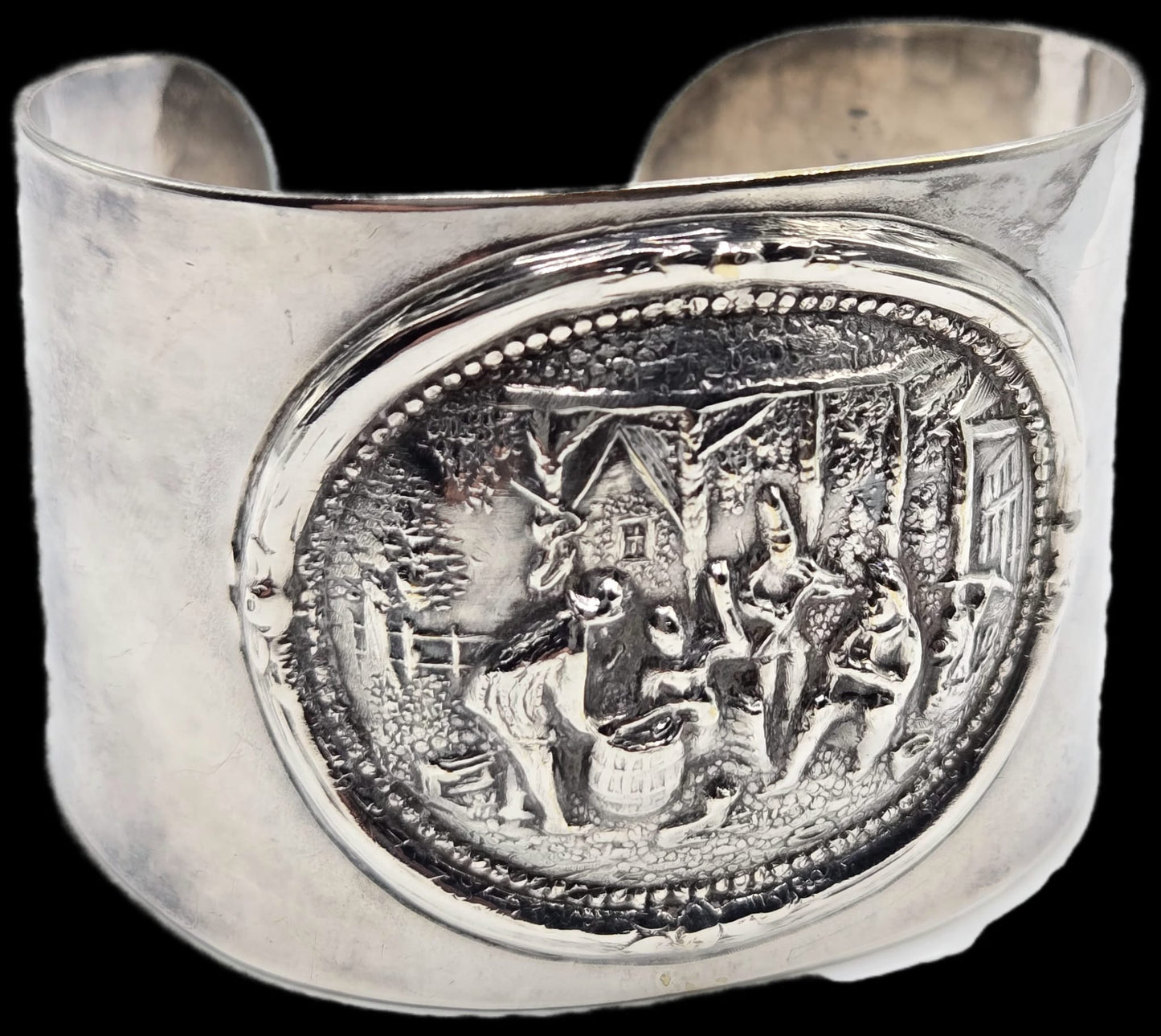 Vintage Jorgen Th. Steffensen Denmark signed wide silver tone cuff bracelet