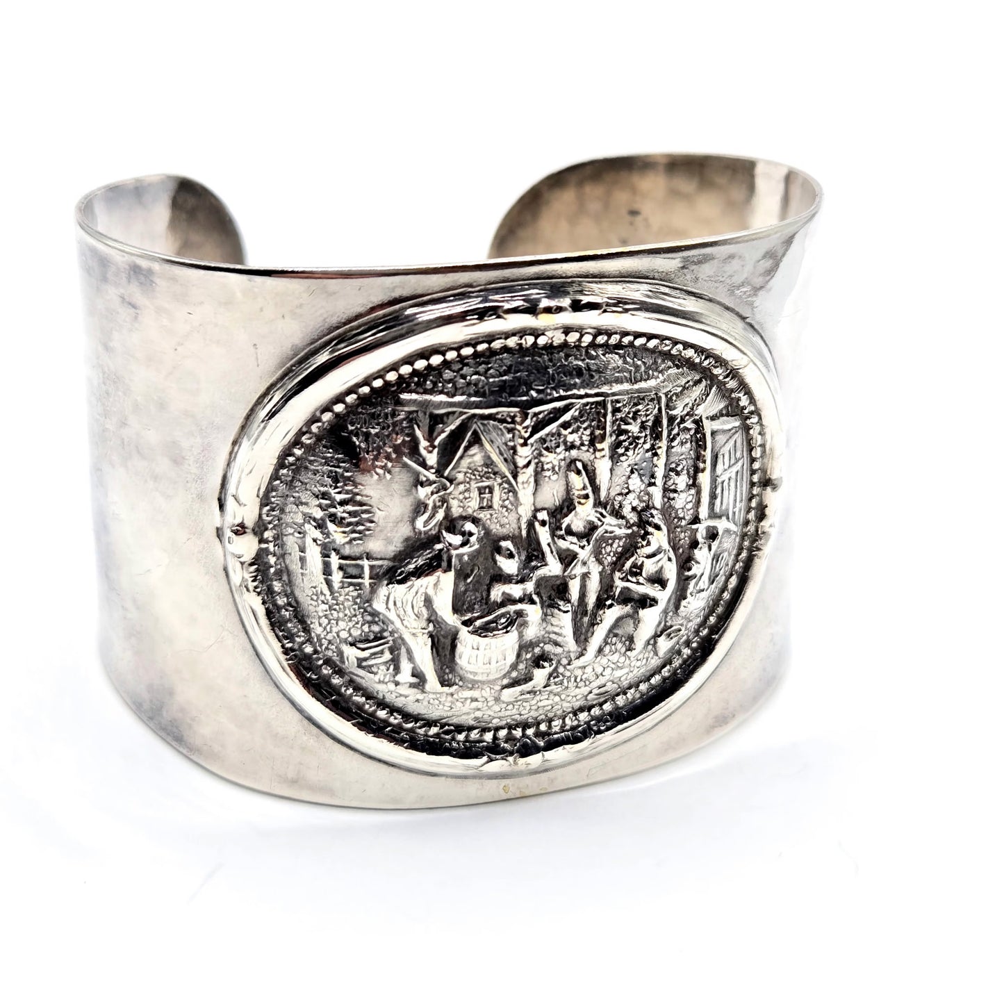 Vintage Jorgen Th. Steffensen Denmark signed wide silver tone cuff bracelet