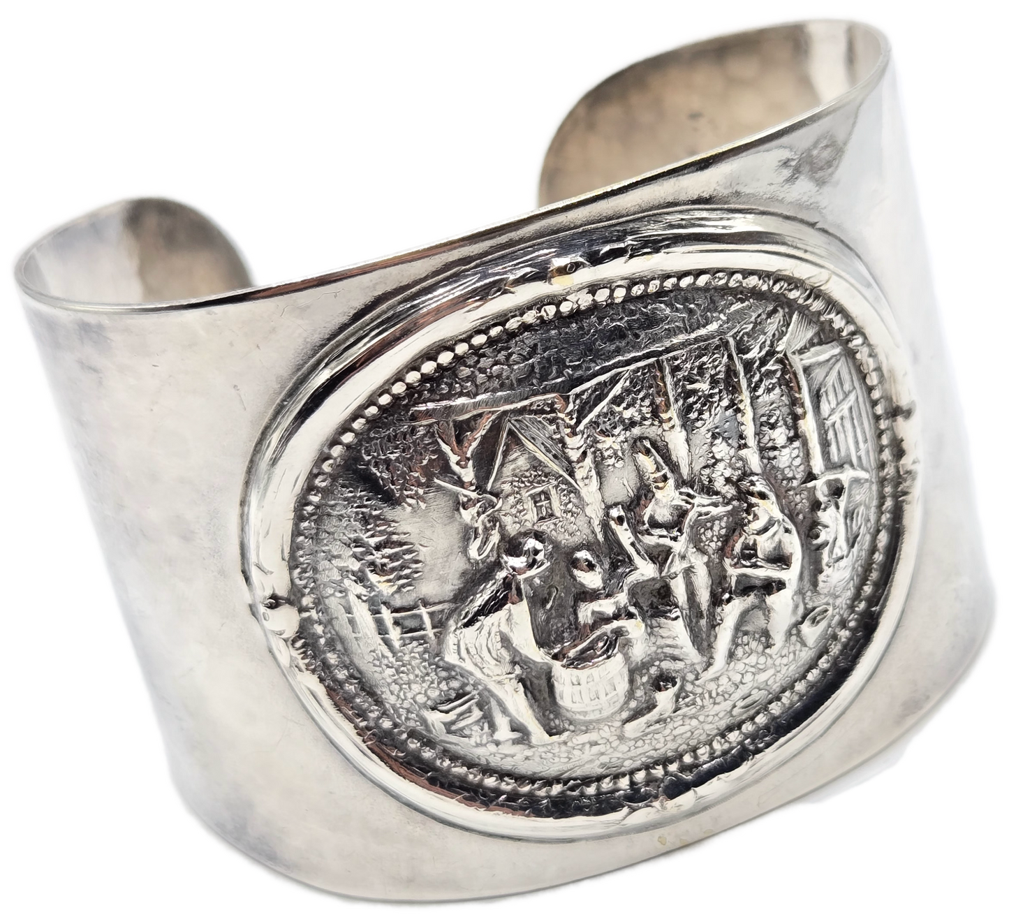 Vintage Jorgen Th. Steffensen Denmark signed wide silver tone cuff bracelet