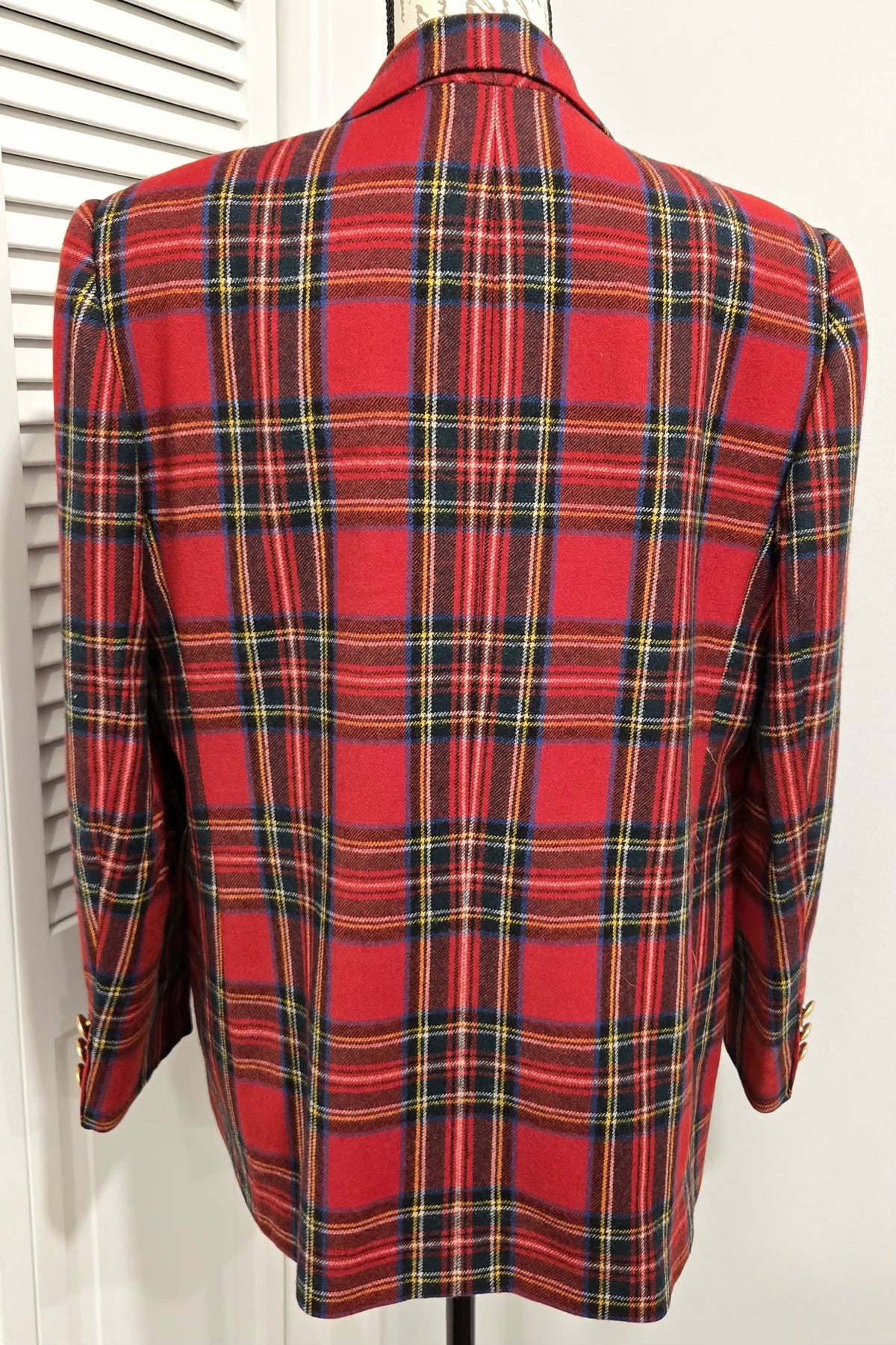 Vintage 80s GIORGIO SANT’ANGELO Red Tartan Plaid Wool Blazer Brass Buttons Sz 12 M-L