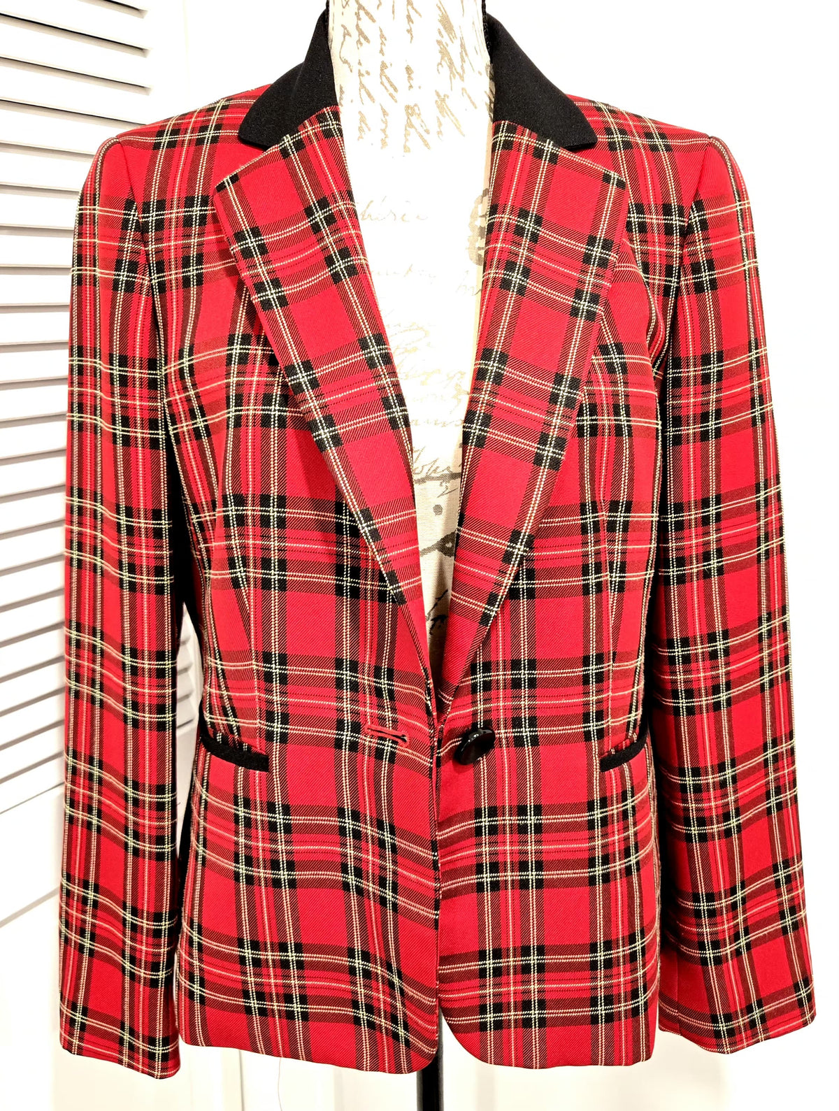 Vintage KASPER Tartan Plaid One-Button Blazer Jacket Size 4-6