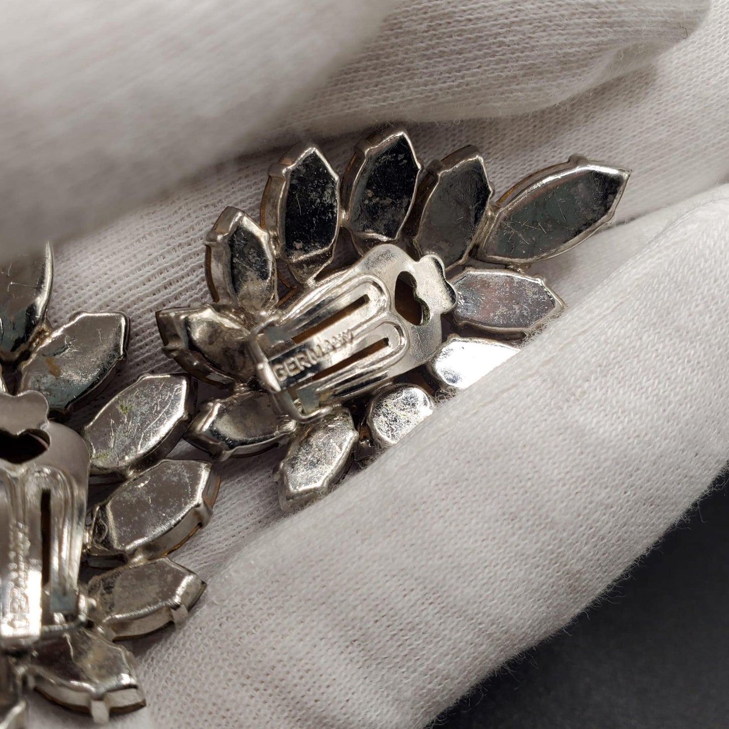 Vintage GERMANY Signed Victorian Revival Bohemian Amethyst Rhinestones Large Cluster Clip On Earrings