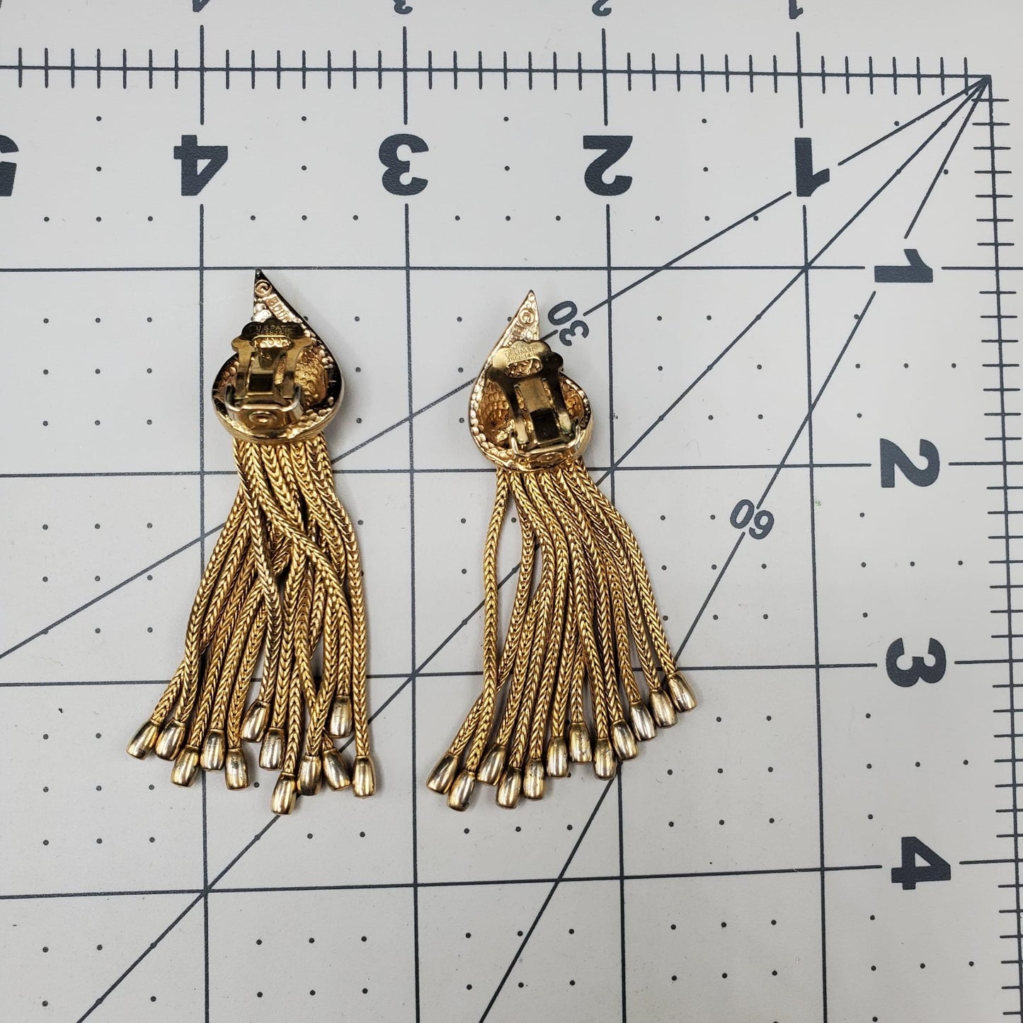 Vintage MARCEL BOUCHER Signed Runway Designer Tassel Gold Tone Clip On Earrings