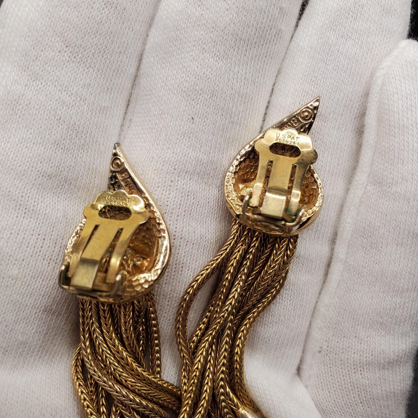 Vintage MARCEL BOUCHER Signed Runway Designer Tassel Gold Tone Clip On Earrings