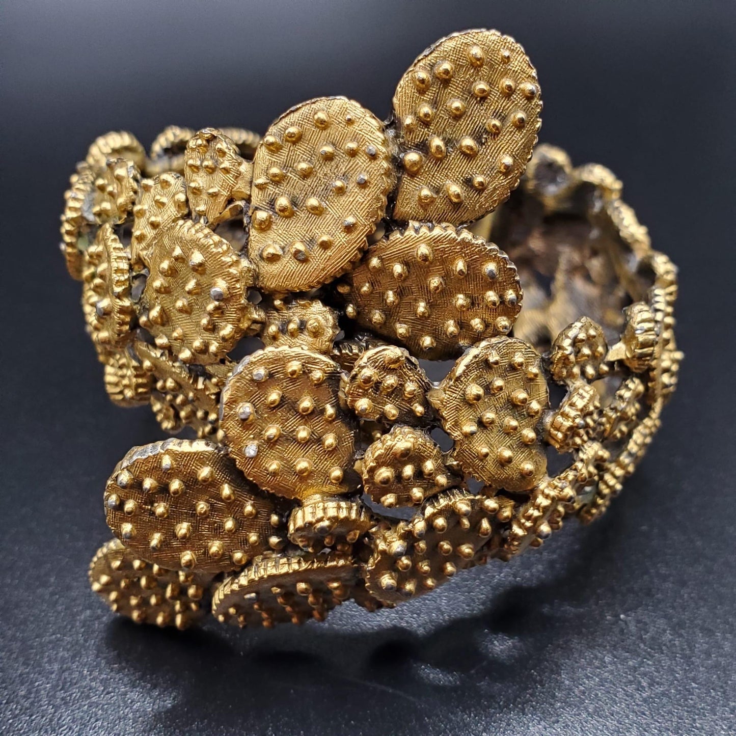 Vintage TORTOLANI Signed Prickly Cactus Cuff Bracelet Hinged Gold Tone , Runway, Designer