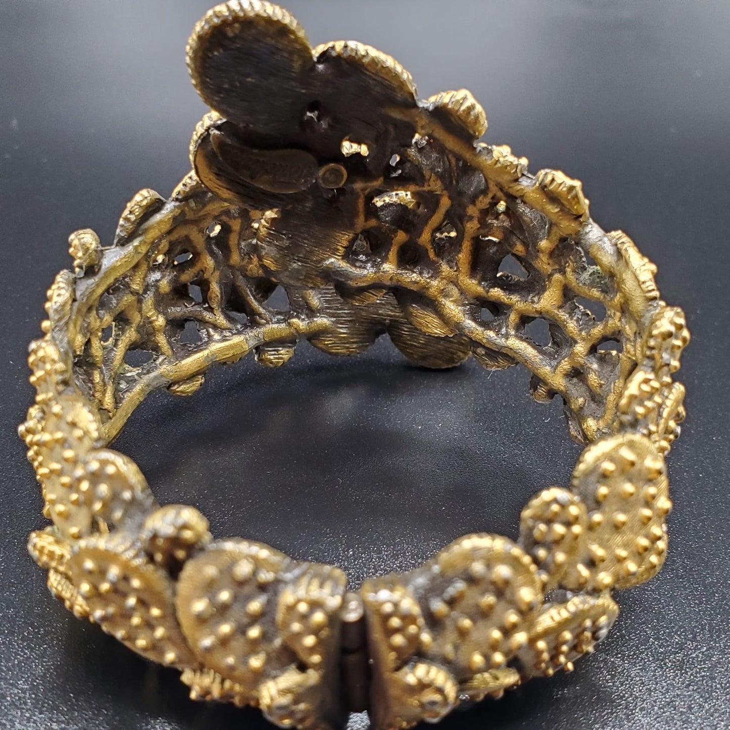 Vintage TORTOLANI Signed Prickly Cactus Cuff Bracelet Hinged Gold Tone , Runway, Designer